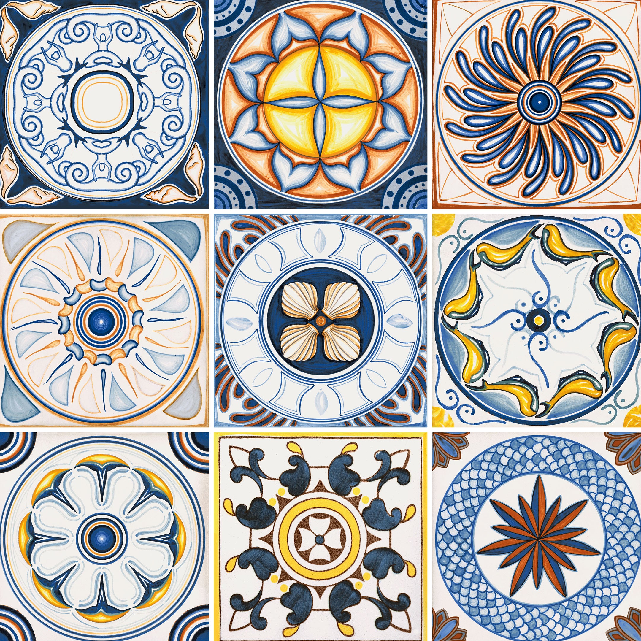 Vita Sole Mix Spanish Encaustic Tile - Handmade Cement Tiles for Kitchen Backsplash, Bathroom Floor & Wall Decor