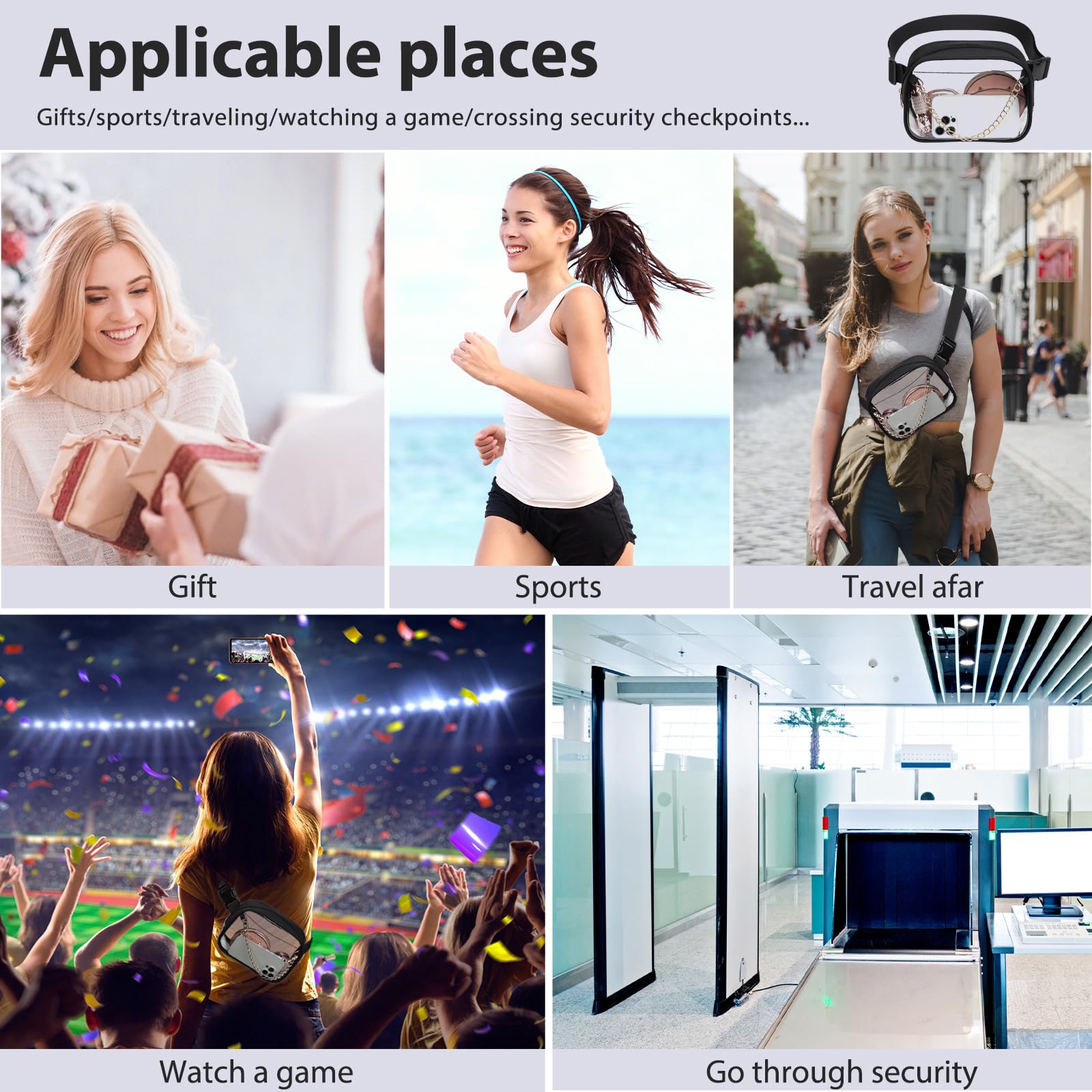 TINYAT Clear Fanny Pack for Women - Waterproof Waist Bag, See-Through PVC Crossbody Purse, Stadium Approved Belt Bag | Perfect for Concerts, Travel, Running & Outdoor Activities