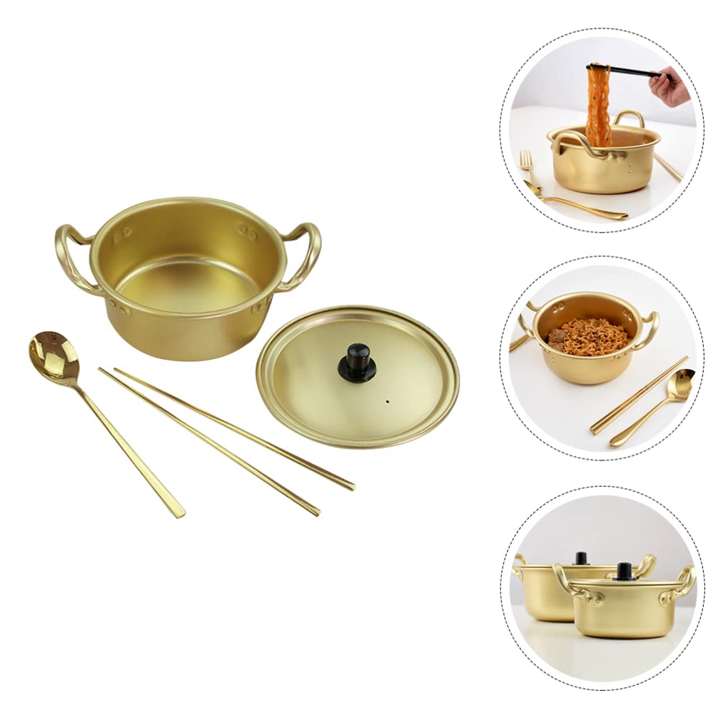 **CALLARON Korean Instant Noodle Pot - Nonstick Ramen Cooker, Soup Pot & Griddle Set - Golden Kitchen Accessories for Quick Meals, Perfect for Dorm, Office & Camping**