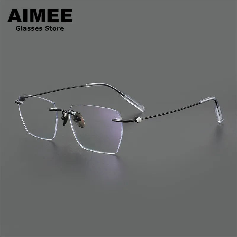 Aimee Men's Rimless Square Polygon Titanium Eyeglasses 14256 - Lightweight Durable Titanium Frame for Work, Reading & Driving