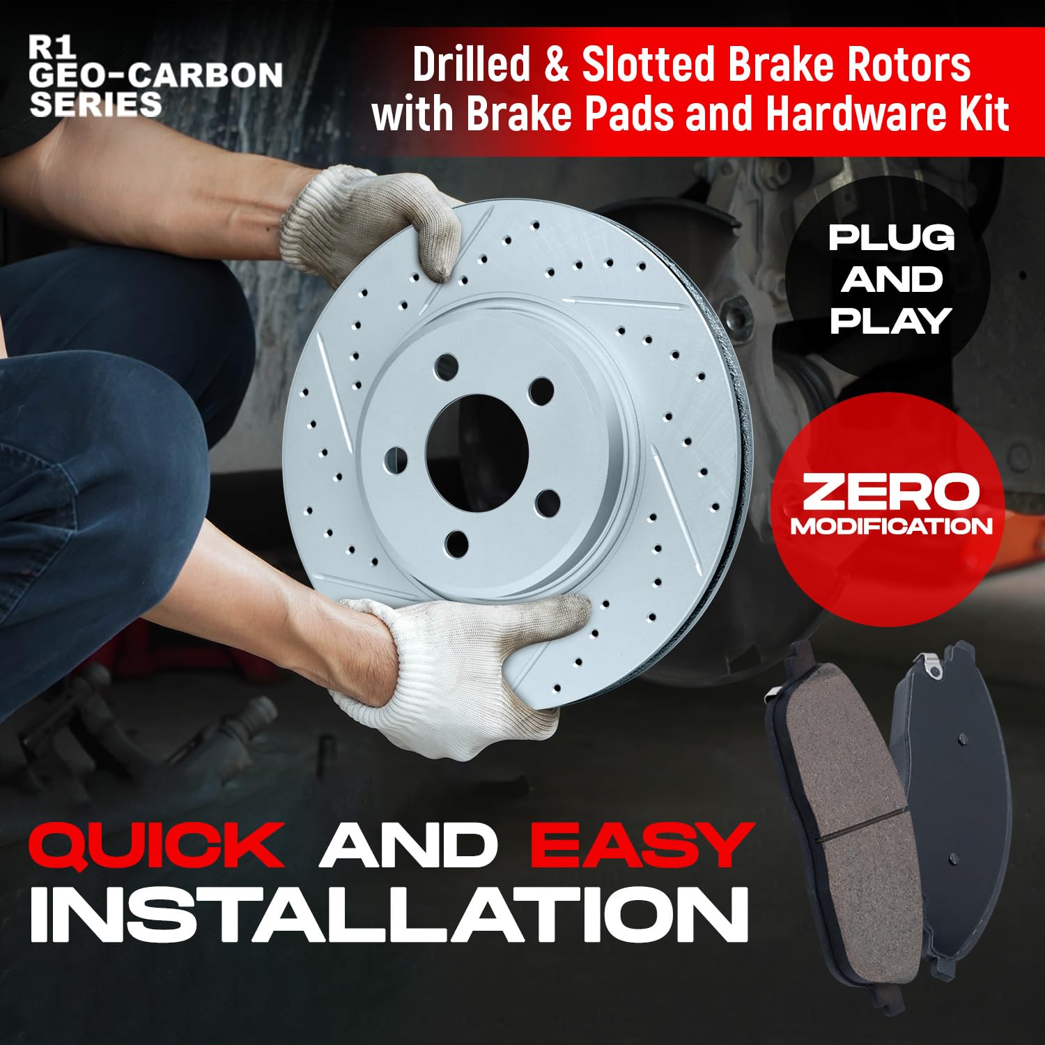 R1 Concepts Premium Ceramic Front Brake Pads and Rotors Kit - Compatible with 1997-2004 Porsche Boxster | High-Performance Braking System for Sports Cars | Perfect for Daily Driving, Track Days & Performance Upgrades