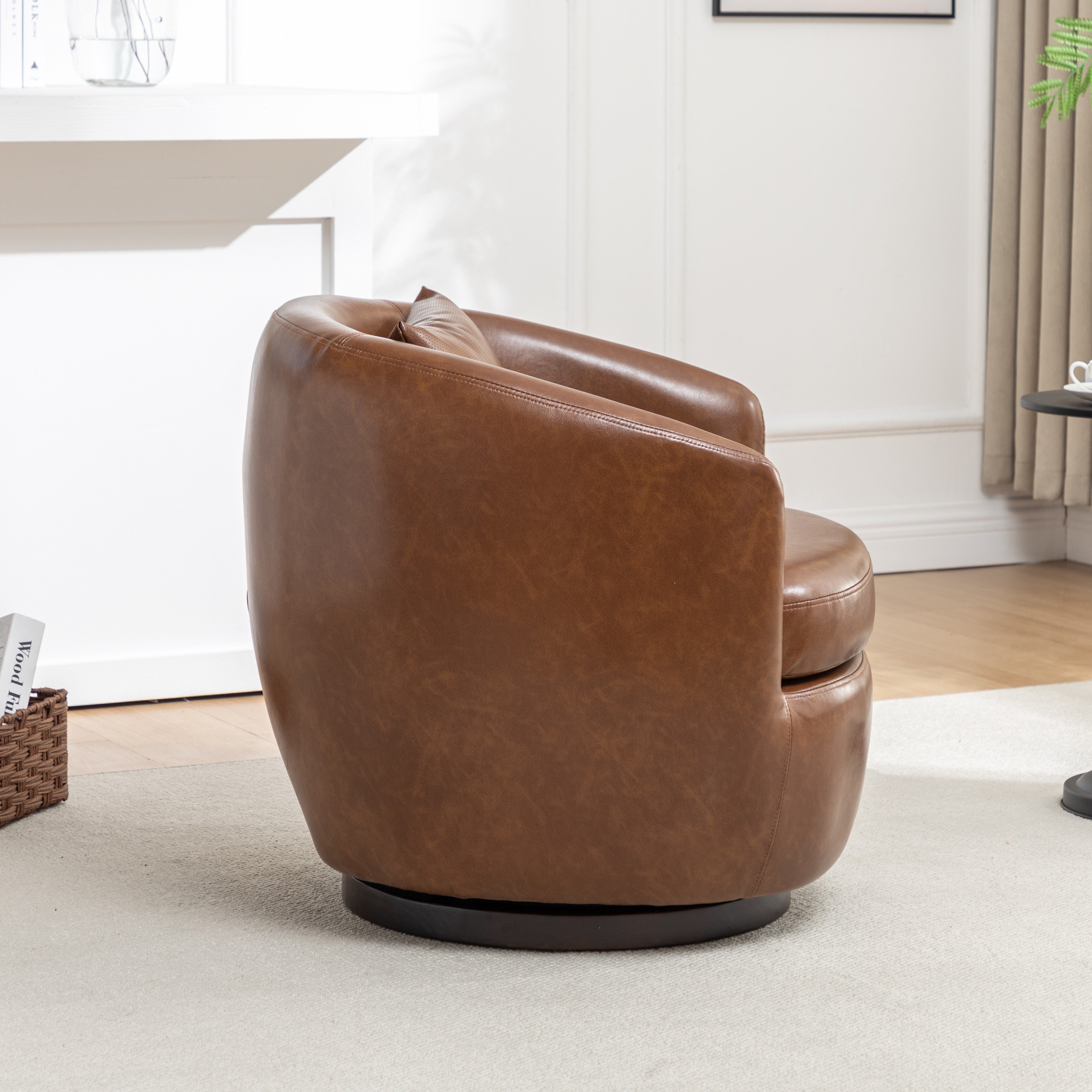 Roundhill Furniture Orenza Modern Faux Leather Swivel Barrel Accent Club Chair - Stylish Living Room Seating for Home Office & Lounge Areas