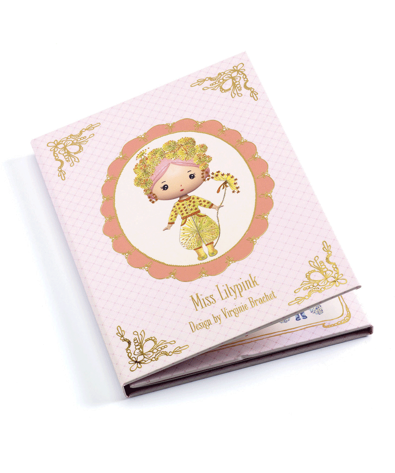 Djeco Miss Lily Pink Tinyly Reusable Sticker Book for Kids - Creative Play, Travel Activities & DIY Crafts