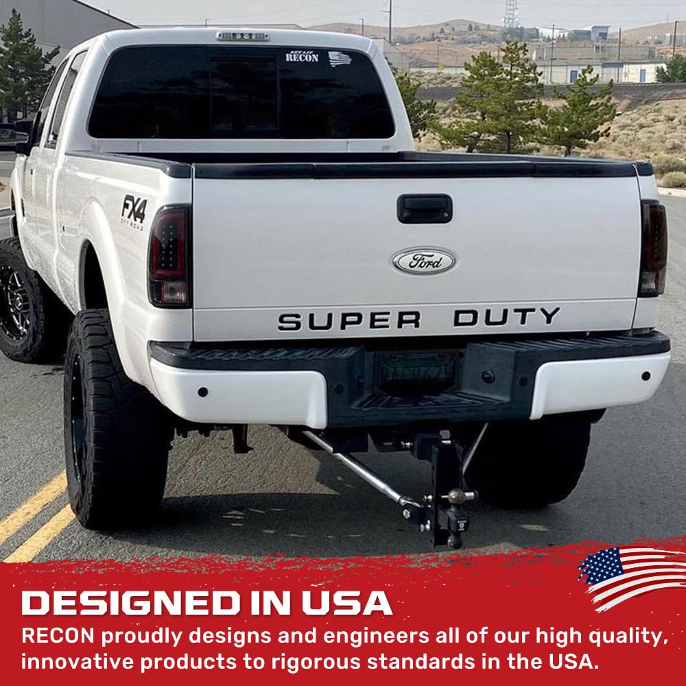 RECON Smoked Lens OLED Tail Lights for 1999-2007 Ford Super Duty F250 F350 F450 F550 Trucks - Durable LED Brake Lights with Enhanced Visibility for Night Driving & Towing