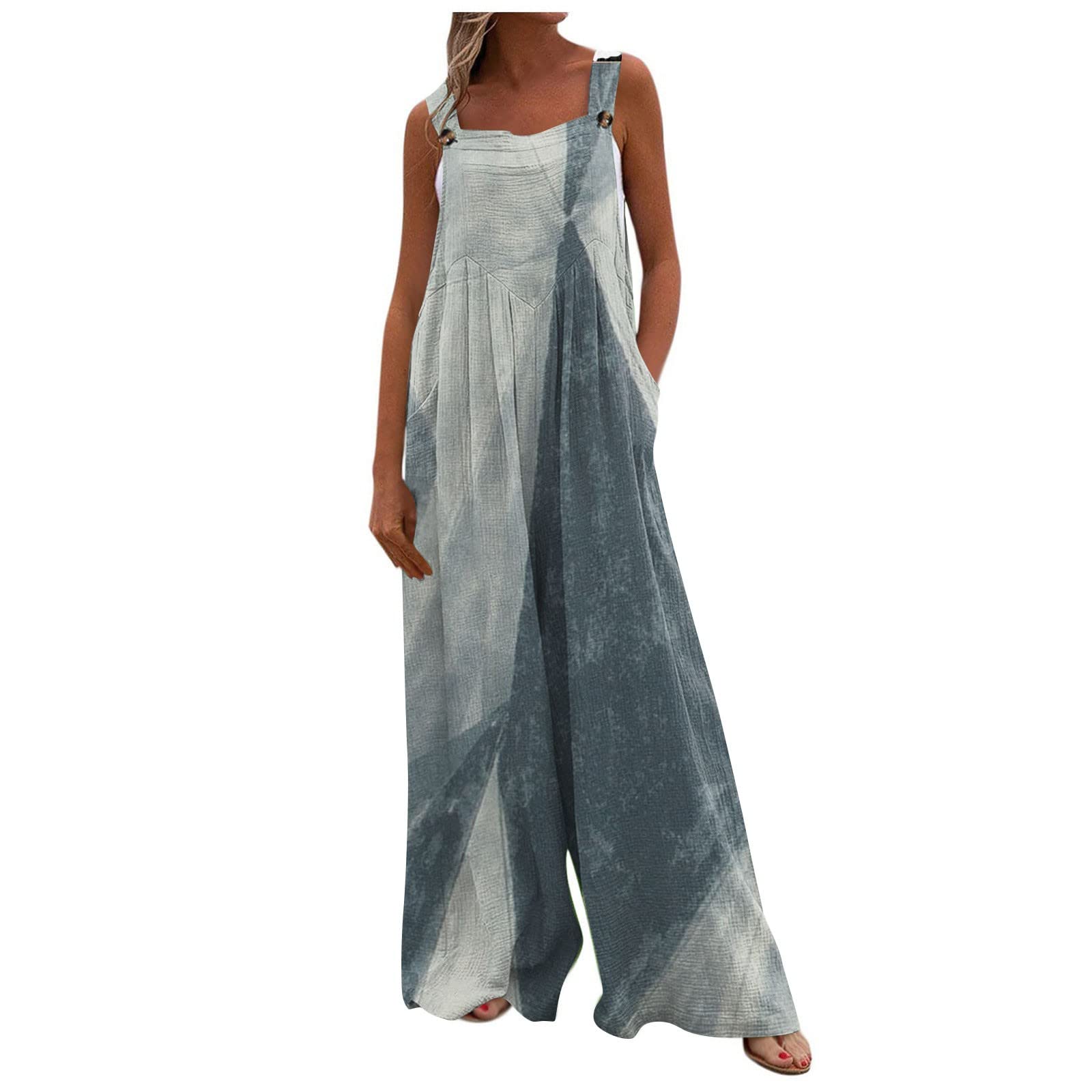 Elegant Plus Size Jumpsuit for Women - Boho Dressy Overalls with Pockets, Grey X-Large | Perfect for Summer Outfits, Casual Wear & Special Occasions