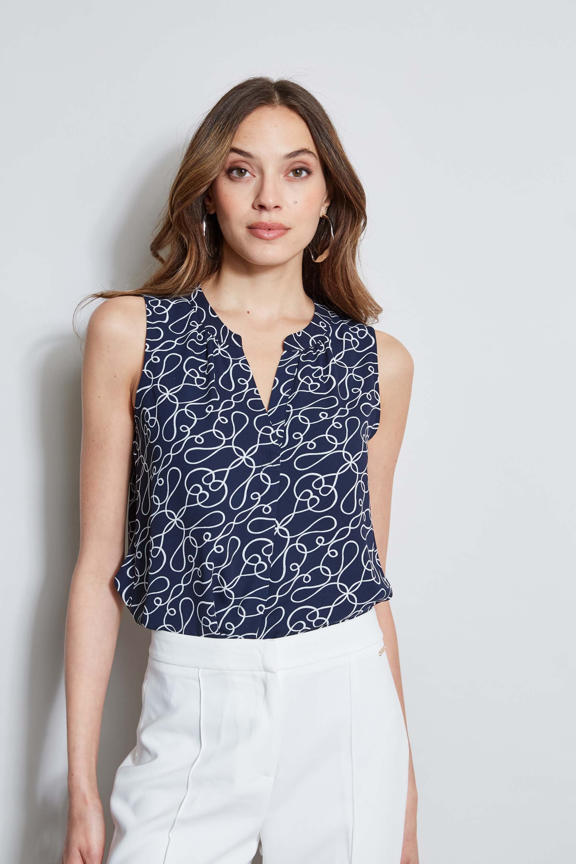 Tahari Knotted Dream Sleeveless Blouse - Women's Fashion Casual Top for Summer, Office Wear & Date Night Outfits