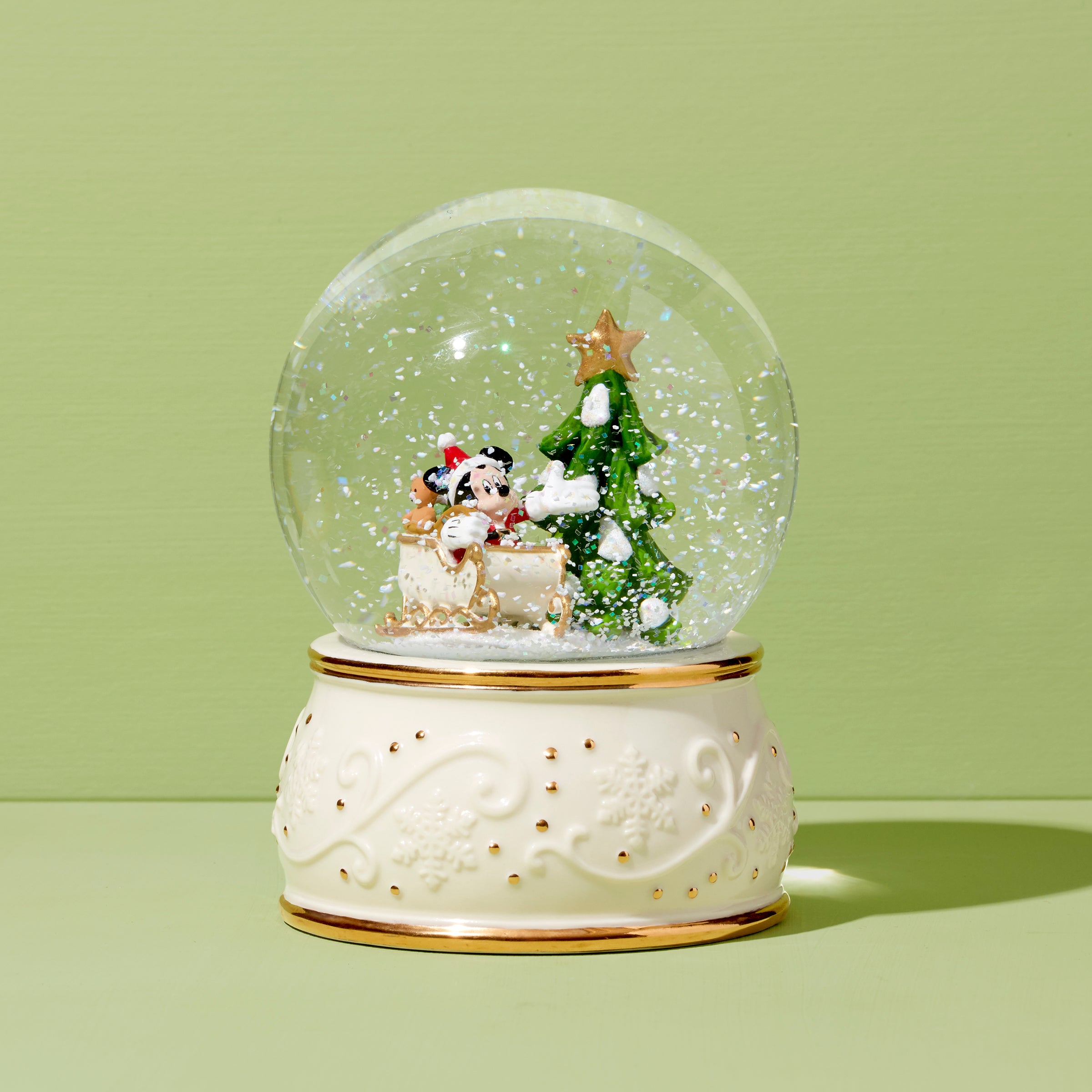 Disney Mickey Mouse Snow Globe with Music - Collectible Christmas Decoration for Home, Office, and Gift Giving