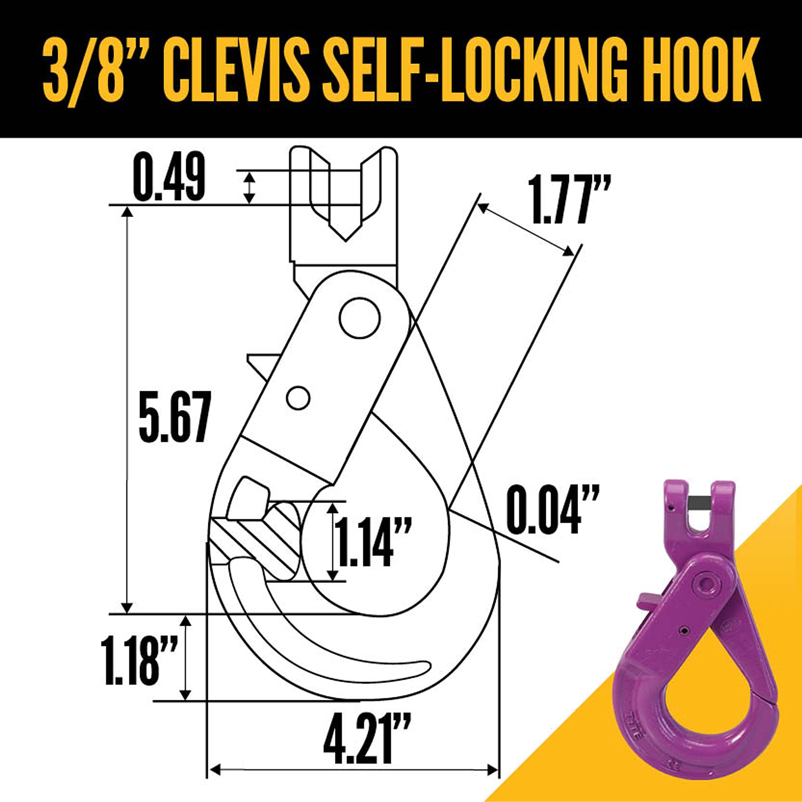 3/8 Inch x 5 Foot Adjustable Grade 100 Alloy Steel Chain Sling with Self-Locking Hook - Heavy Duty Overhead Lifting Equipment for Cargo, Construction & Industrial Use