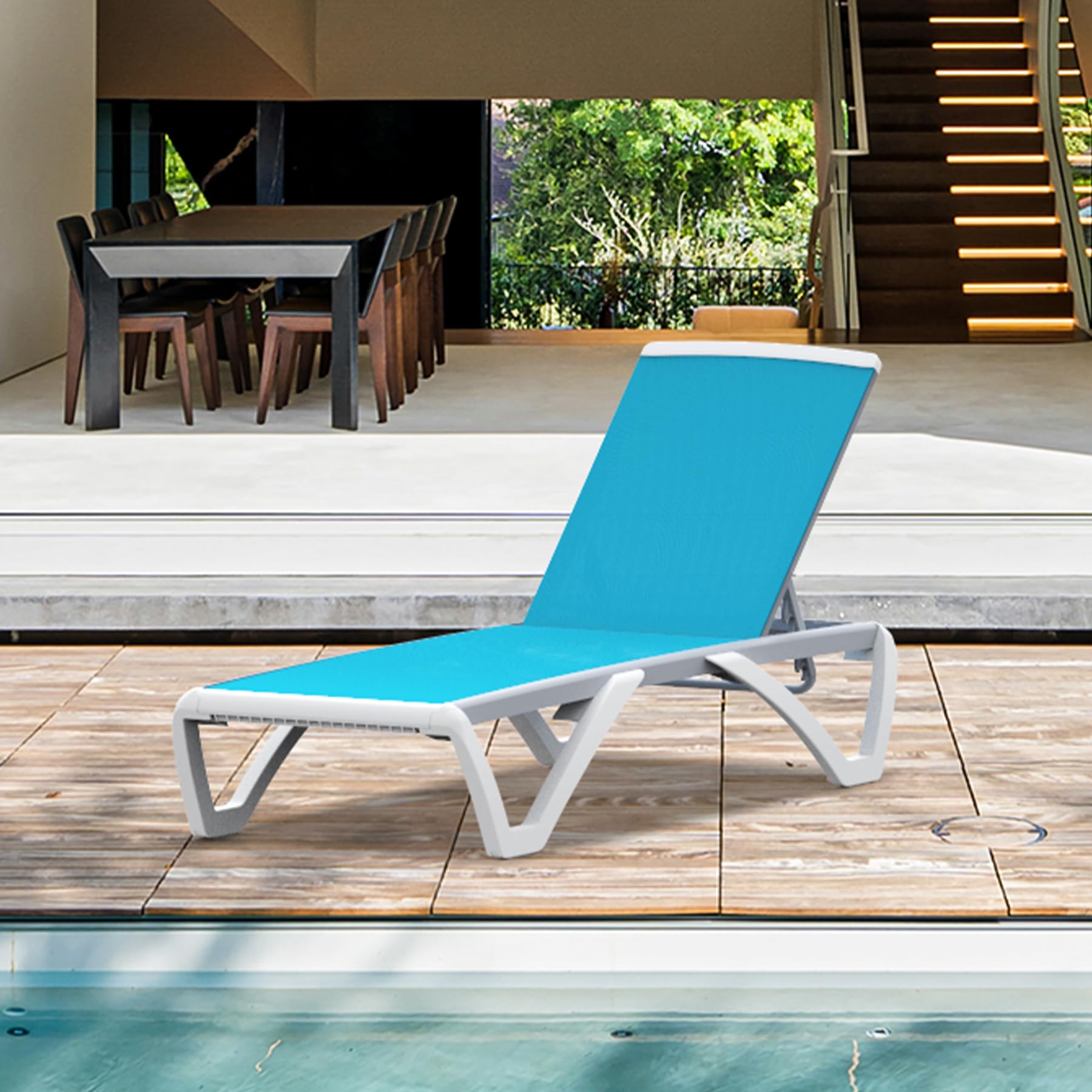 Premium Aluminum Adjustable Pool Lounge Chair - All-Weather Outdoor Chaise Lounge with Aqua Textilene Fabric for Deck, Lawn, Backyard & Poolside Relaxation | Perfect for Sunbathing, Lounging by the Pool or Beach Vacation