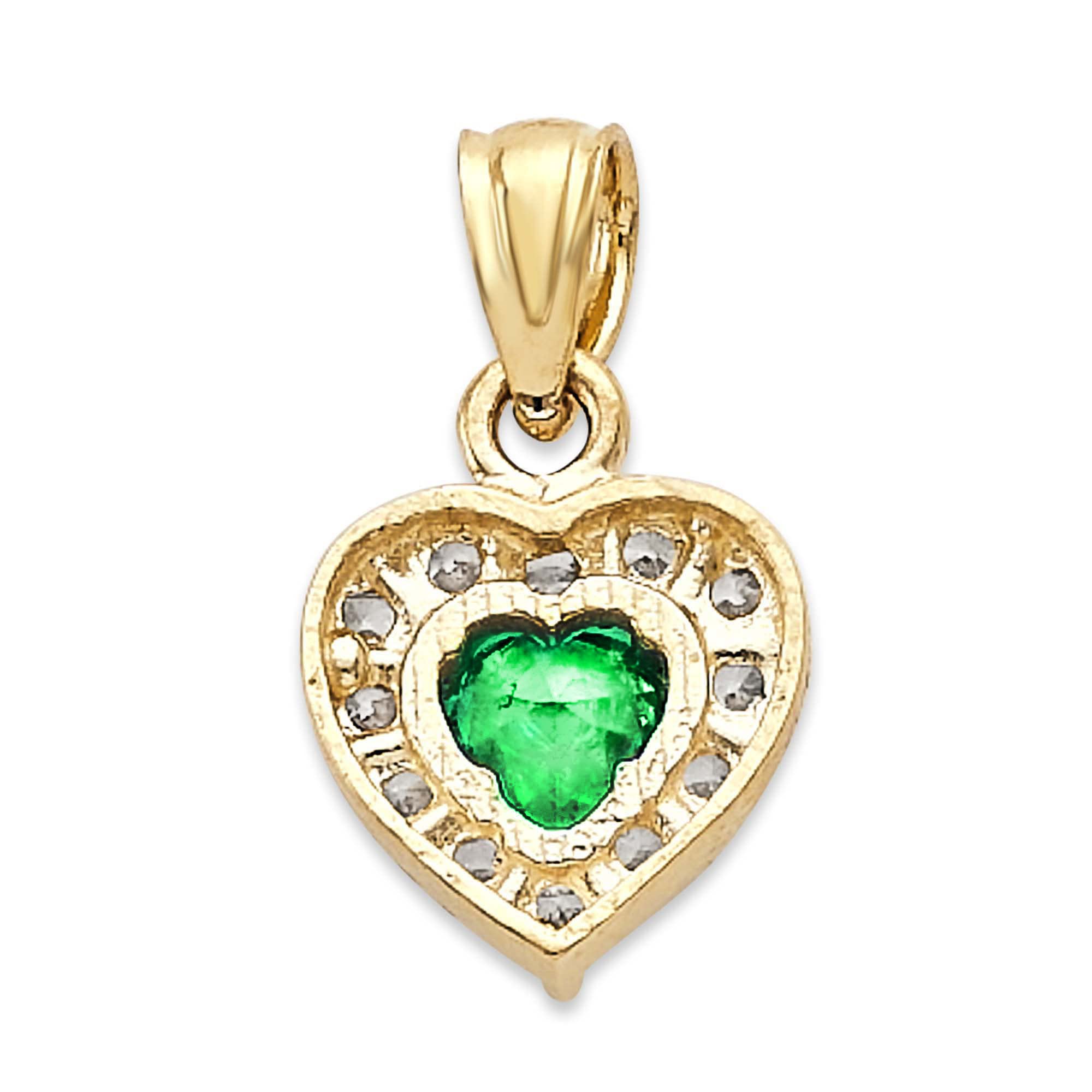 14K Solid Gold Birthstone Heart Pendant Necklace - May Emerald Green Cubic Zirconia Jewelry, Personalized Birthday Gift for Women, Mom, Wife | Perfect for Anniversary, Valentine's Day & Mother's Day Gifts