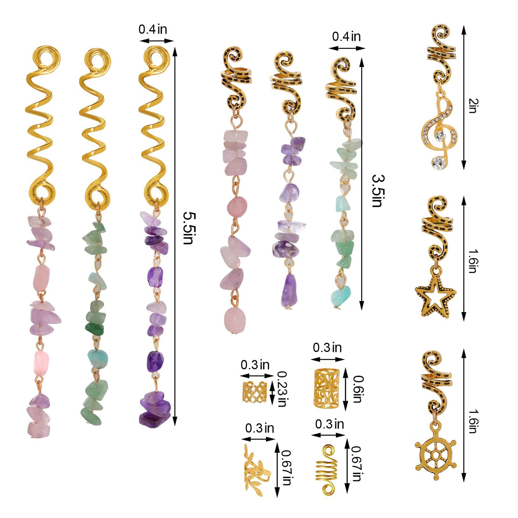 50 Pcs Women's Hair Accessories Set - Gold Metal Charms, Stone Beads & Clips for Braids, Dreadlocks & Hairstyle Decoration | Perfect for Parties, Weddings & Everyday Fashion Accessories