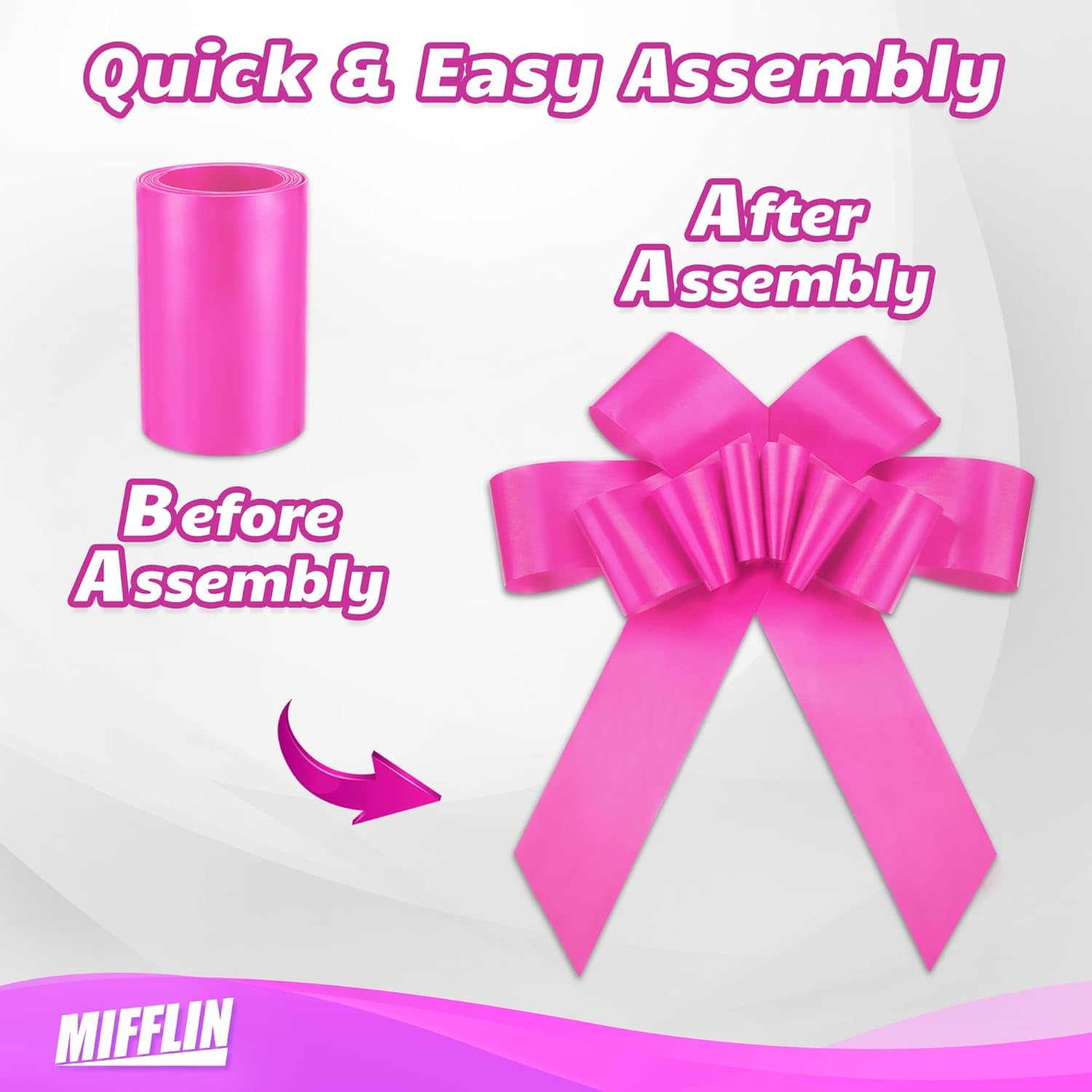 MIFFLIN-USA 30-inch Glossy Pink Butterfly Car Bow - Giant Decorative Gift Bow for Birthday, Christmas, Baby Showers & Gender Reveals - Perfect for Car Decorations, Present Wrapping & Party Decor