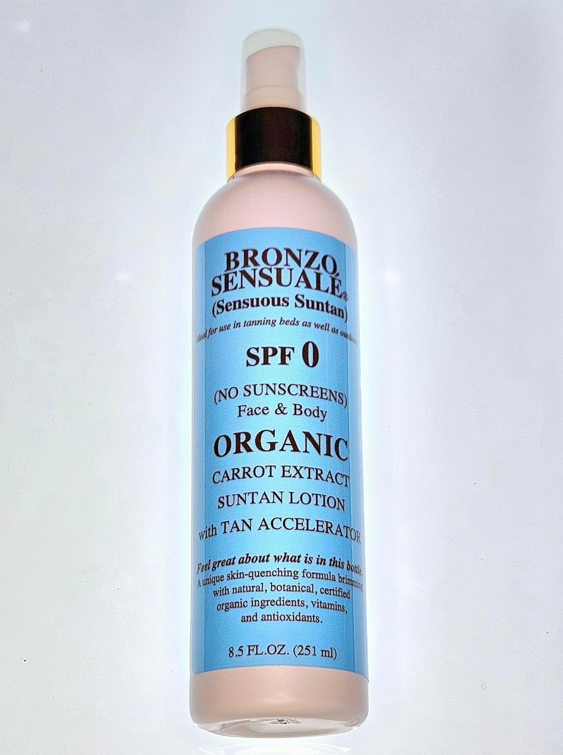 Organic Carrot Tanning Lotion SPF 0 - 8.5 oz Deep Golden Tan Accelerator | Natural Bronzer for Sunless Tanning, Self Tanner for Face & Body | Perfect for Beach, Pool & Summer Glow