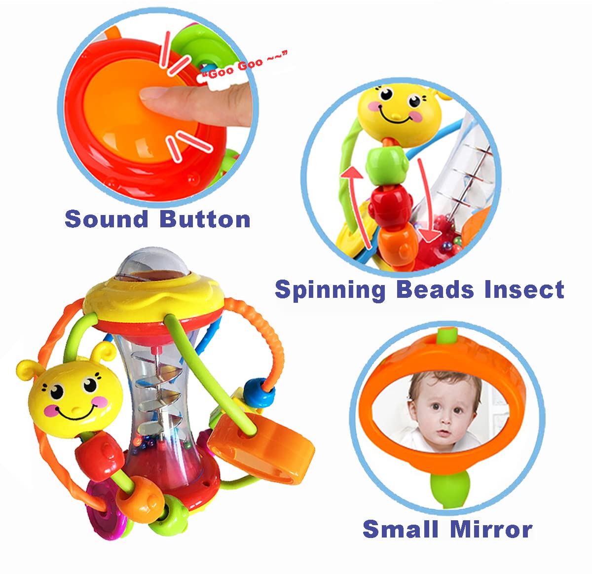 **HOLA Baby Toys for 0-12 Months - Soft Rattle & Activity Ball for Infants, Sensory Shaker Grab & Spin Toy - Perfect for 3-6 Month Olds, Travel & Easter Basket Stuffers - Great for Tummy Time & Early Learning Play**