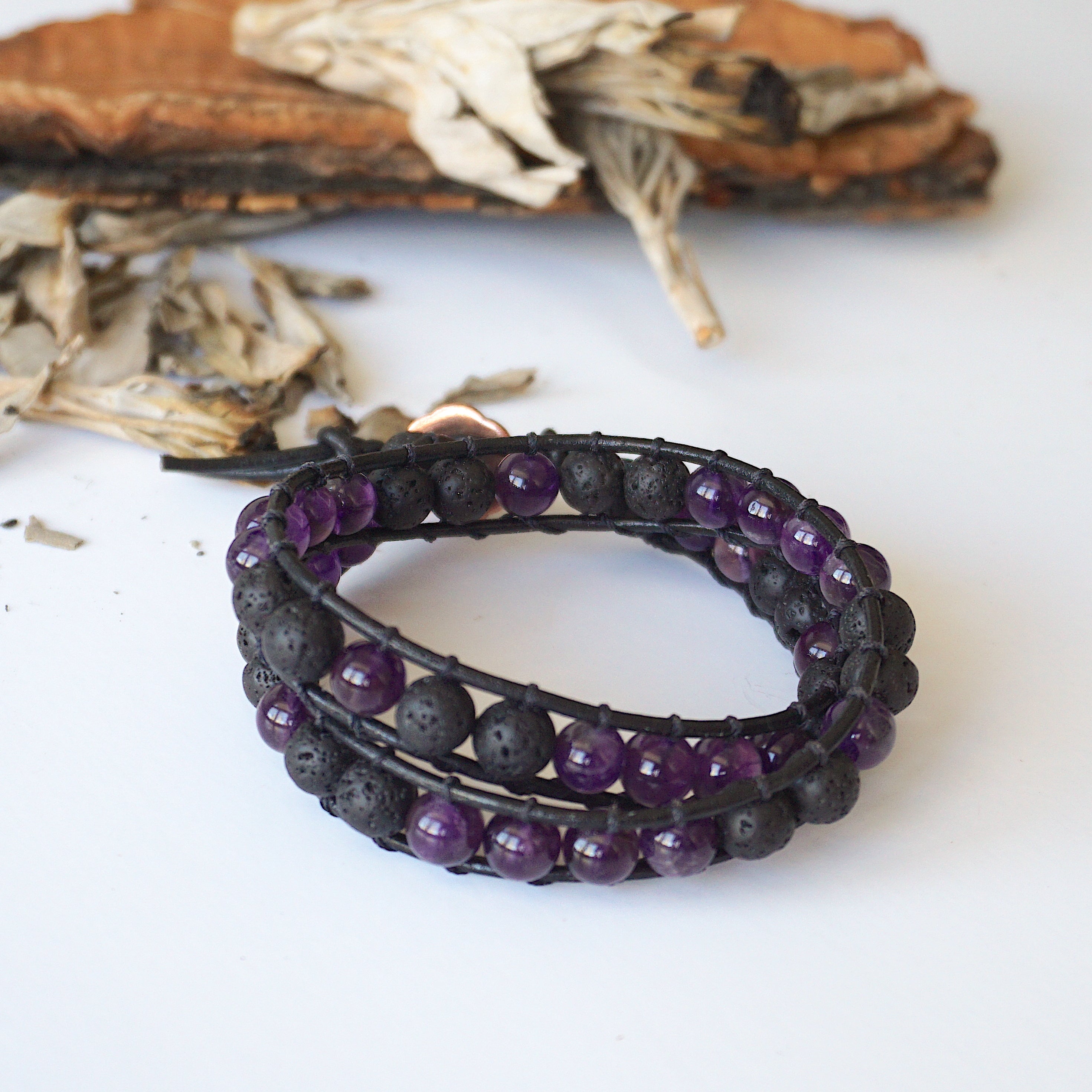 Natural Amethyst Wrap Bracelet for Women - Healing Crystal Aromatherapy Jewelry for Stress Relief & Positive Energy - Perfect for Yoga, Meditation & Spiritual Healing