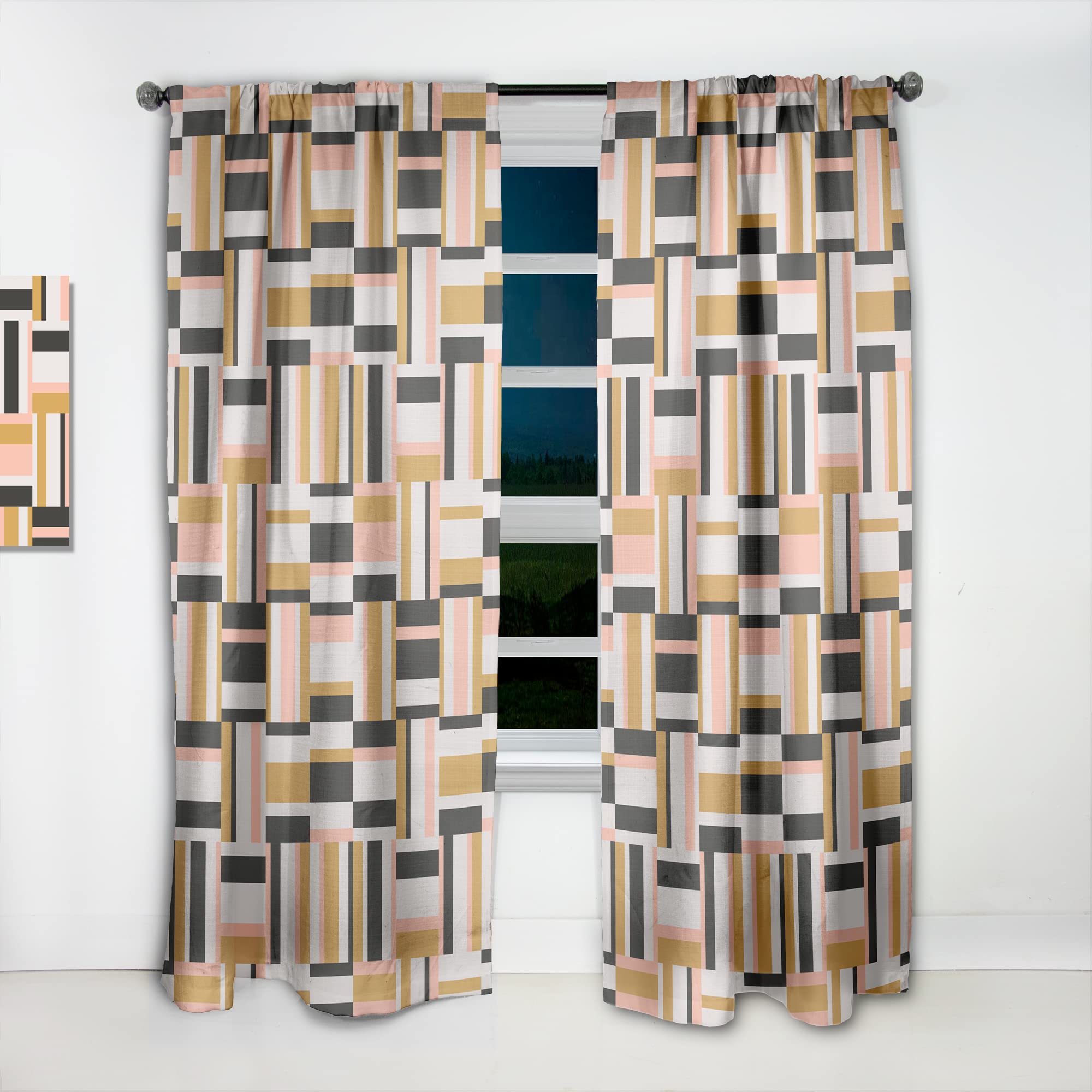 DesignQ Abstract Retro Geometric IX Thermal Insulated Curtains - Single Panel 52x108 Inches - Modern Window Treatments for Bedroom & Living Room - Perfect for Home Decor & Energy Efficiency