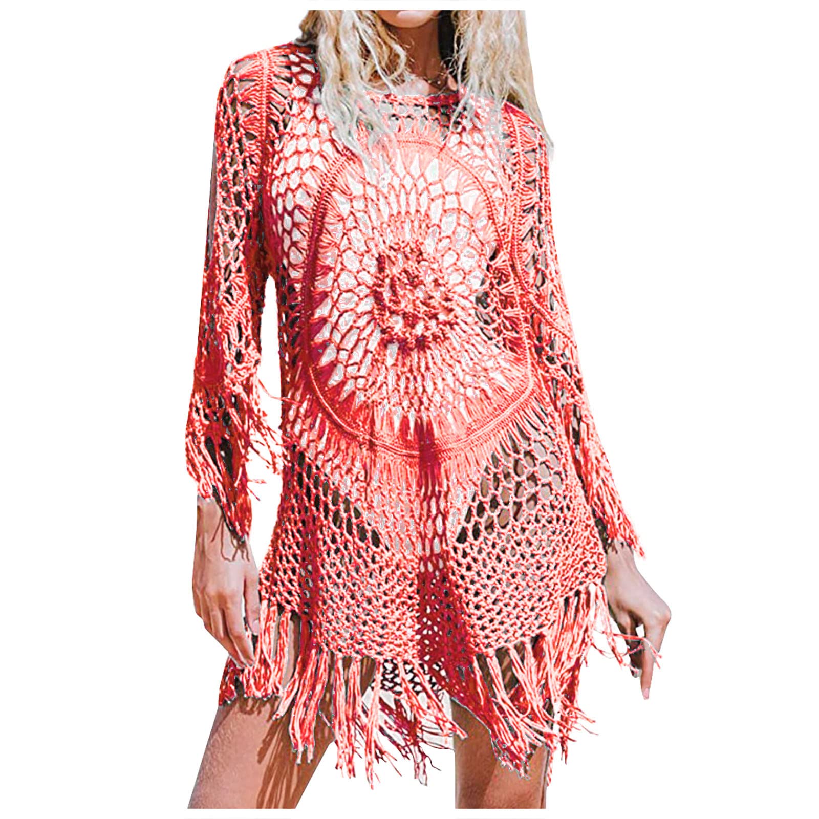 Crochet Dresses for Women | Beach Cover Up Swimwear with Tassels | Bikini Cover Up for Summer | Perfect for Pool Parties, Vacations & Beach Outings