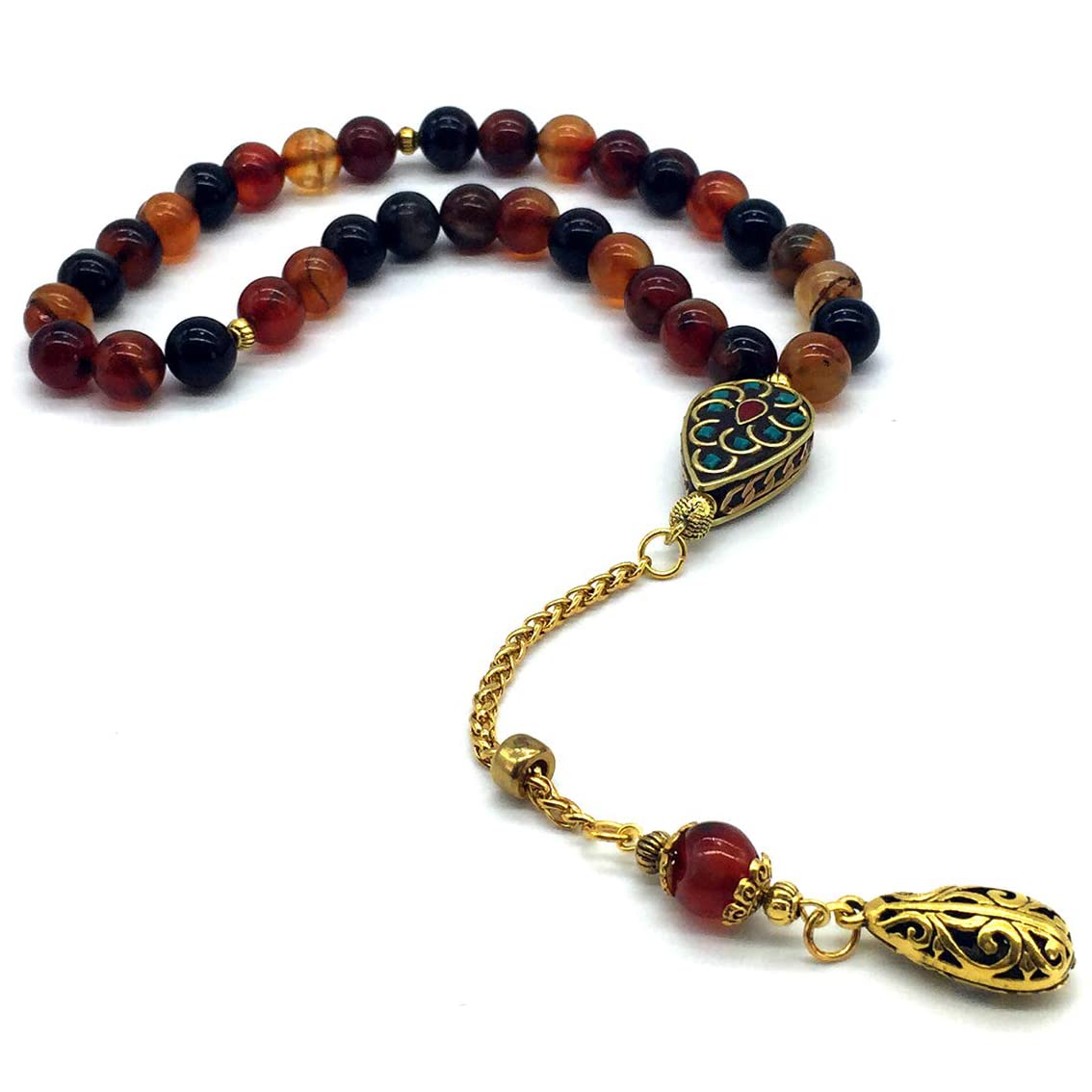 Orient Collection - Genuine Red Agate Prayer Beads, Worry Beads, Tasbih, Misbaha (10mm, 33 Beads) - Islamic Rosary for Meditation, Stress Relief & Spiritual Practice
