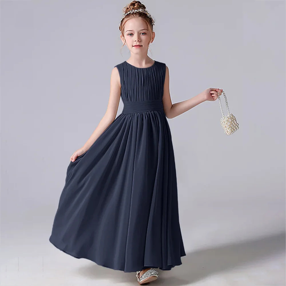 Elegant Pleated Flower Girl Dress with Sash - Kids Wedding Gown, Party Dress, Pageant Outfit for Special Occasions & Formal Events