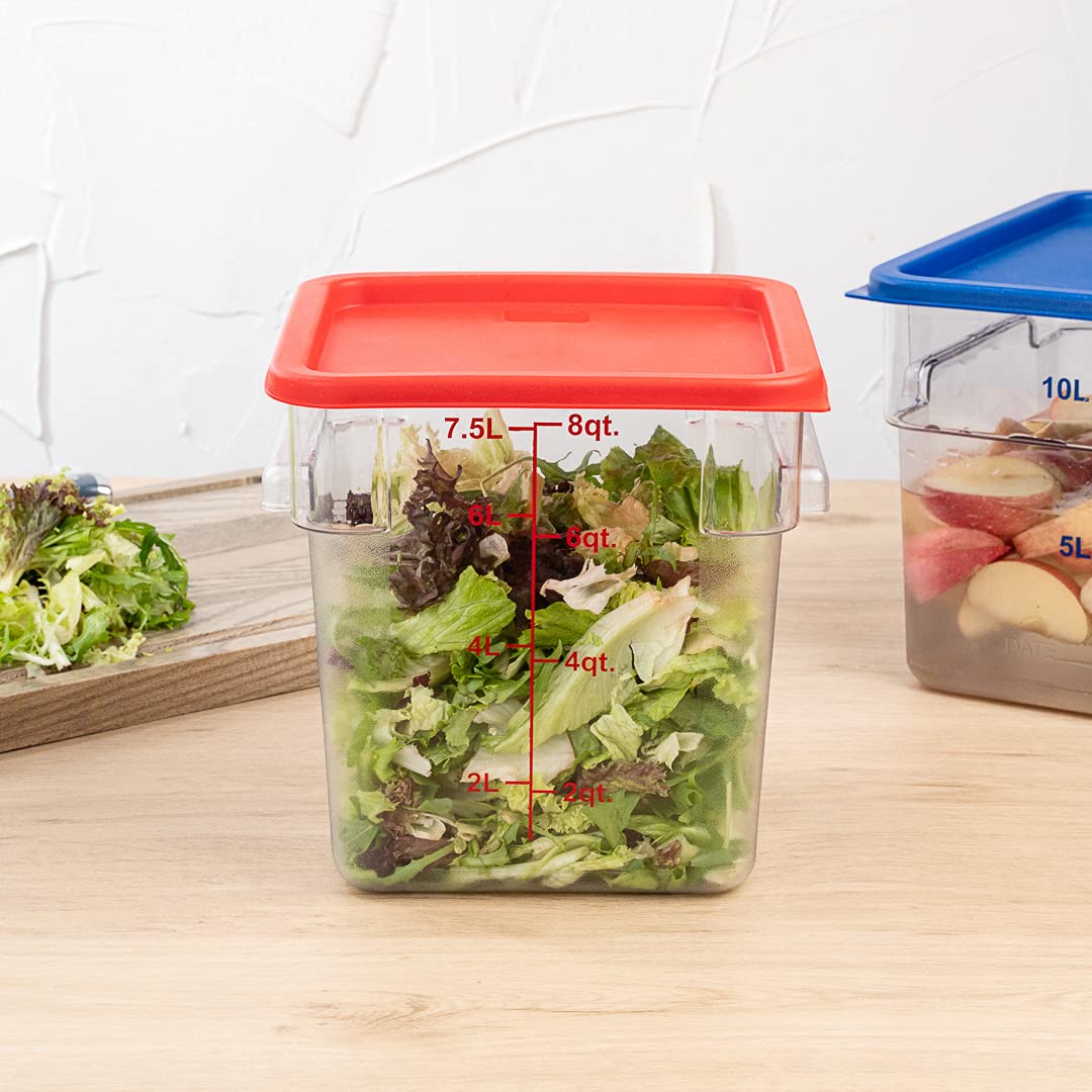 Met Lux 10-Pack Square Food Storage Container Lids - Red Plastic, Dishwasher & Freezer Safe, Date Indicator - Replacement Lids for Marinating & Meal Prep Containers (Containers Sold Separately) - Perfect for Restaurant, Catering & Home Kitchen Organization