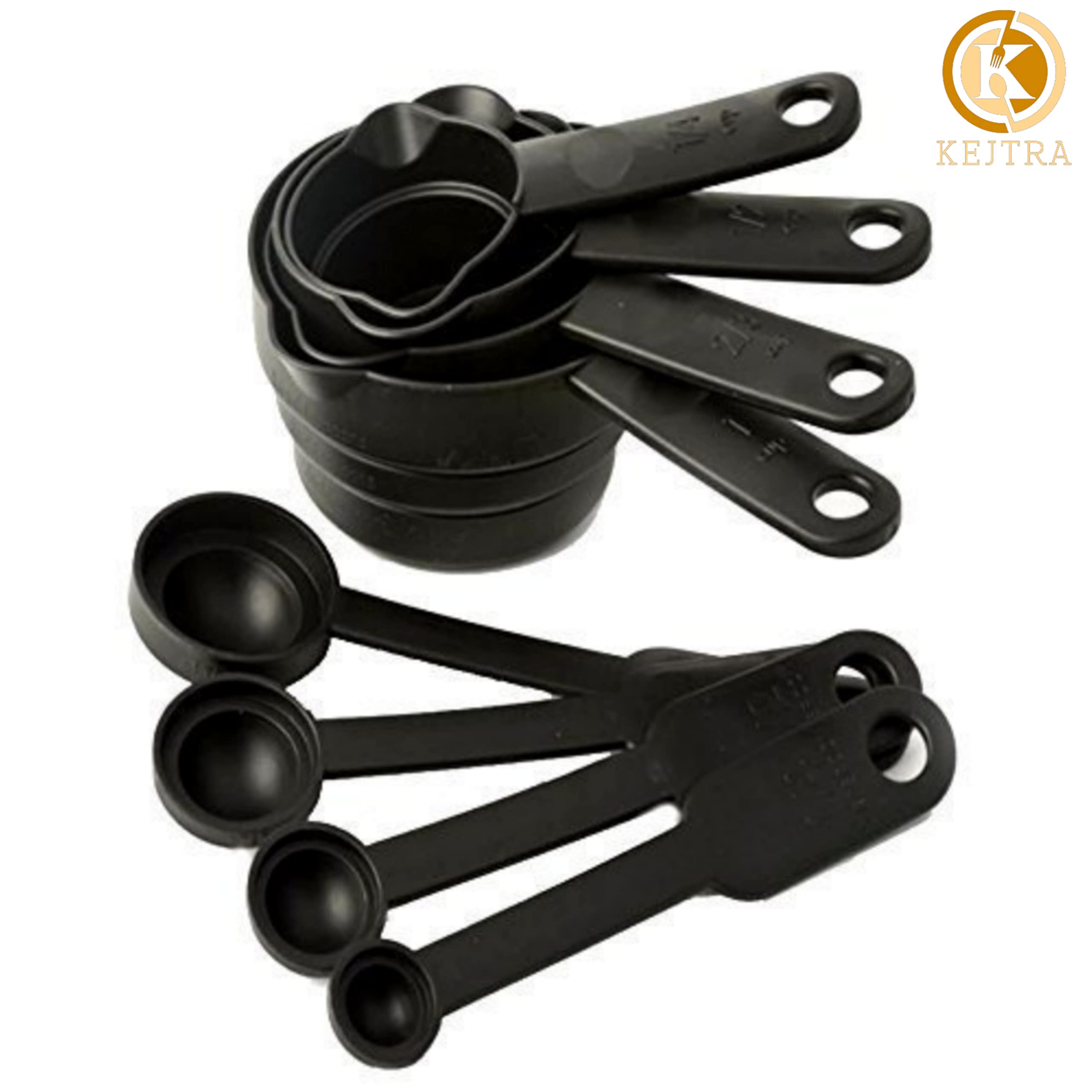 KEJTRA 8-Piece Plastic Measuring Spoon and Cup Set - Multicolor Kitchen Tools for Baking, Cooking & Meal Prep - Durable Measuring Cups for Flour, Sugar & Spices - Perfect for Home Bakers & Professional Chefs