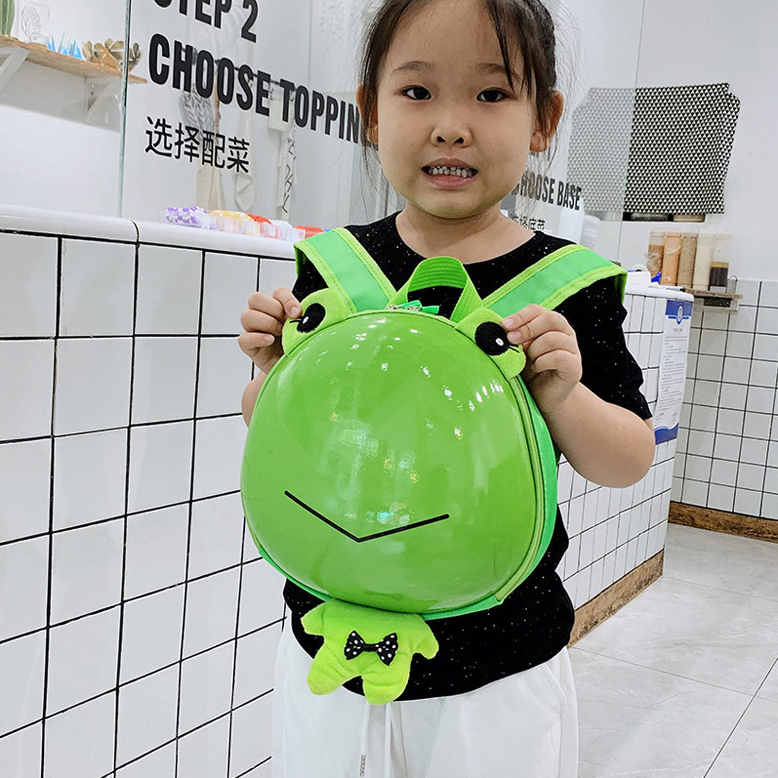 Hard Shell Kids School Backpack - Lightweight Adjustable Straps for Travel, Daycare & Daily Use (24x22x9cm, Green Frog Design) - Perfect for Boys & Girls
