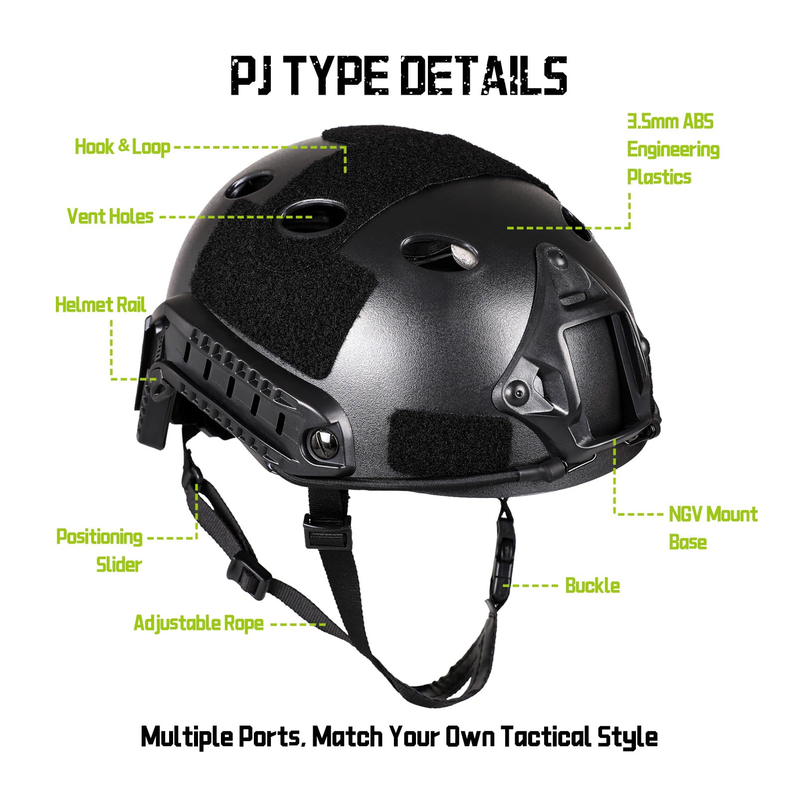 Adjustable Tactical Helmet with Removable Cover - Military PJ Style Helmet for Airsoft, Hunting & Shooting | NVG Mount Compatible for Night Vision Goggles | Perfect for Cosplay, Outdoor Adventures & Tactical Training
