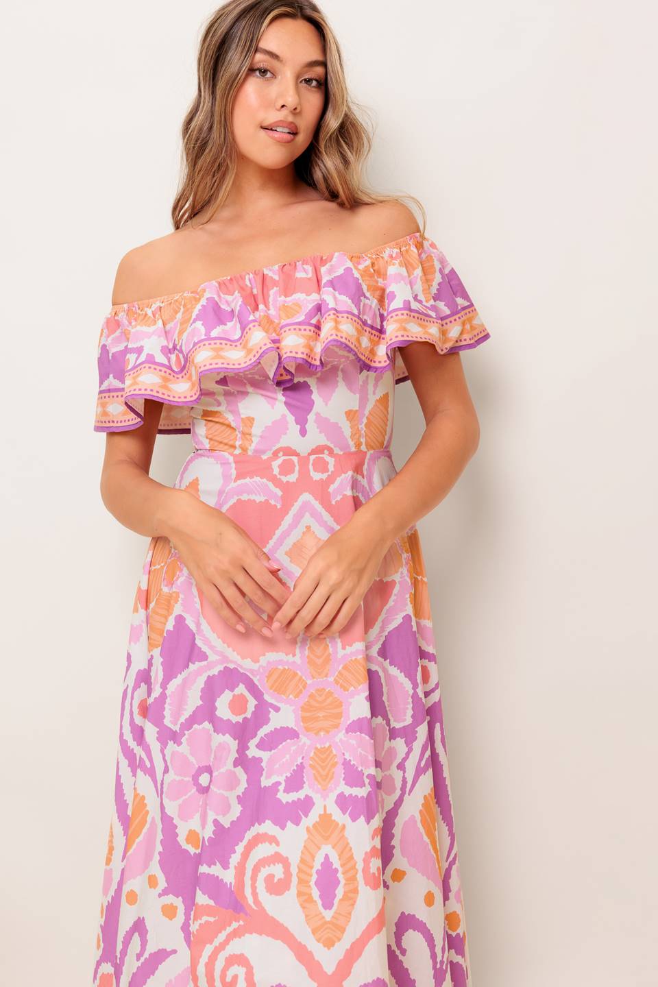 LILAH LAVENDER MIDI DRESS - Women's Floral Print Summer Dress with Puff Sleeves for Casual Wear, Beach Vacation & Date Night Outfits