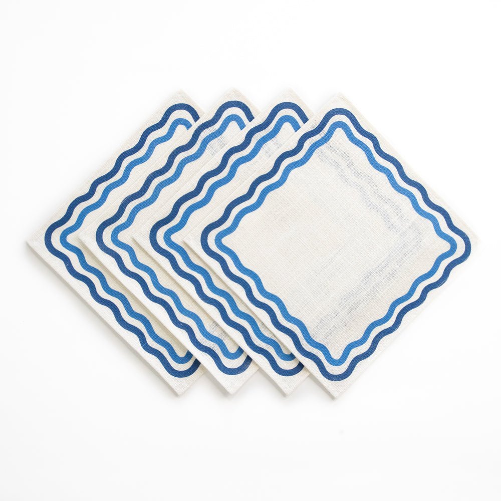 Premium Blue Square Wave Placemats Set of 4 - Non-Slip Waterproof Table Mats for Dining, Kitchen, or Outdoor Use - Stylish and Durable Place Settings for Everyday Meals or Special Occasions