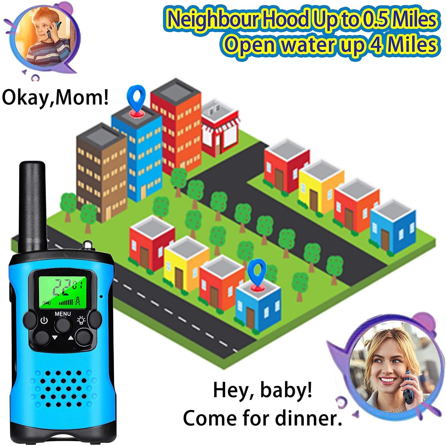 **Kids Walkie Talkies 3-Pack - 22 Channel 2-Way Radios with 3-Mile Range, LCD Backlit Flashlight - Best Gifts for Boys & Girls Ages 3-12 - Perfect for Outdoor Adventures, Camping, and Backyard Games**