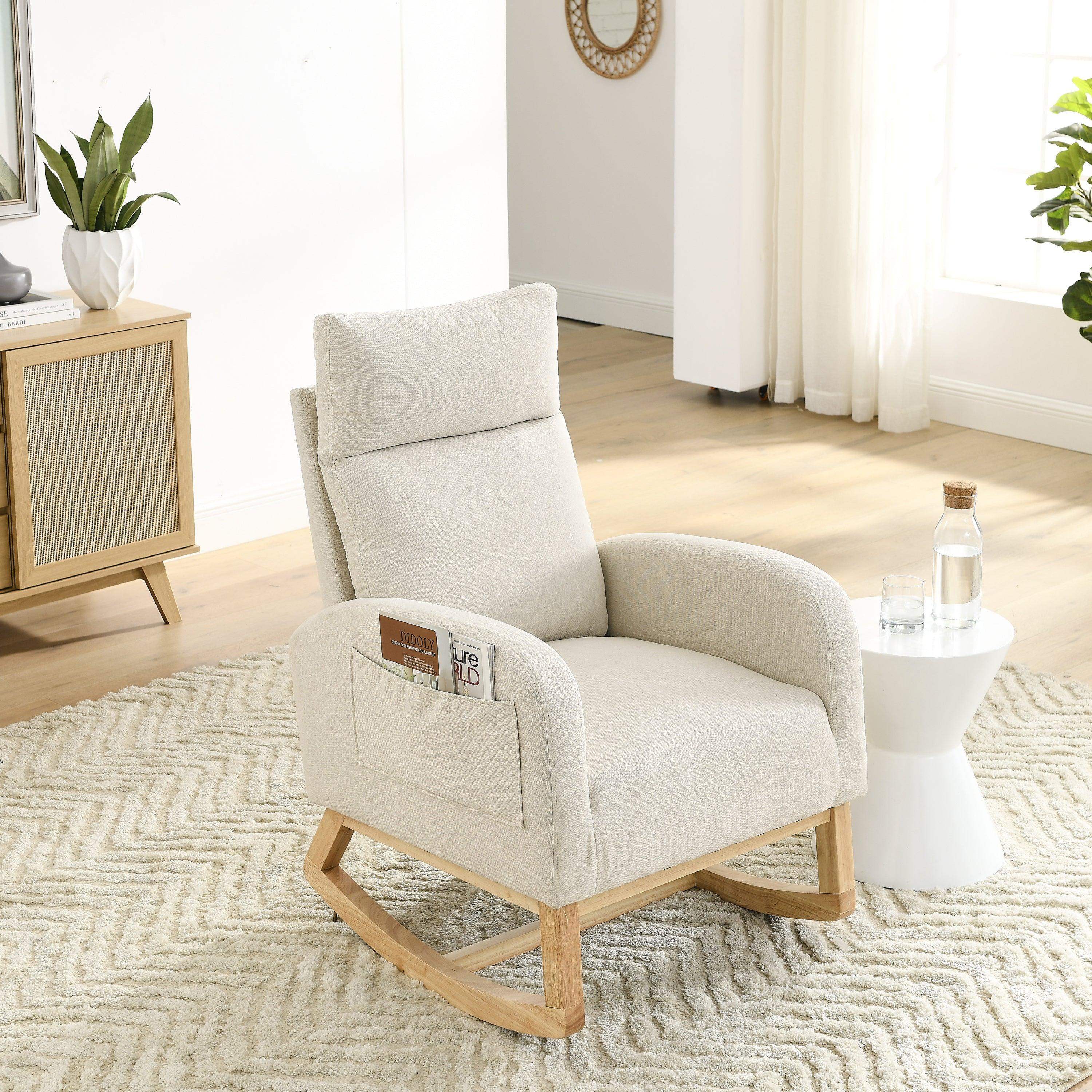 27.6W Modern Accent High Backrest Rocking Chair with Side Pockets - Comfortable Lounge Armchair for Living Room, Bedroom & Nursery - Perfect for Relaxing, Reading & Nursing