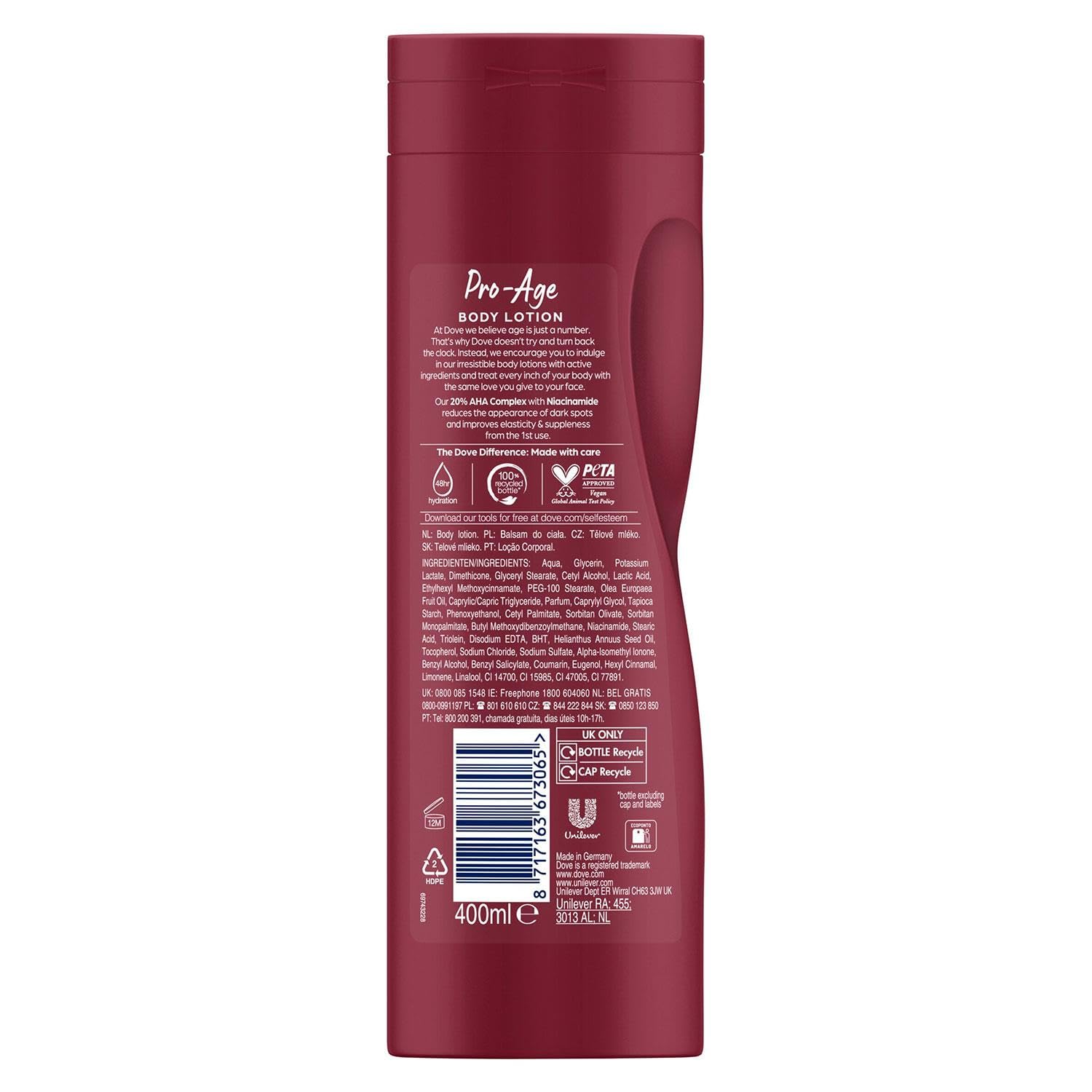 Dove Pro Age Nourishing Body Lotion for Mature Skin - 13.5 oz (400ml) Hydrating & Anti-Aging Moisturizer - Pack of 1 - Perfect for Daily Skincare Routine & Dry Skin Relief