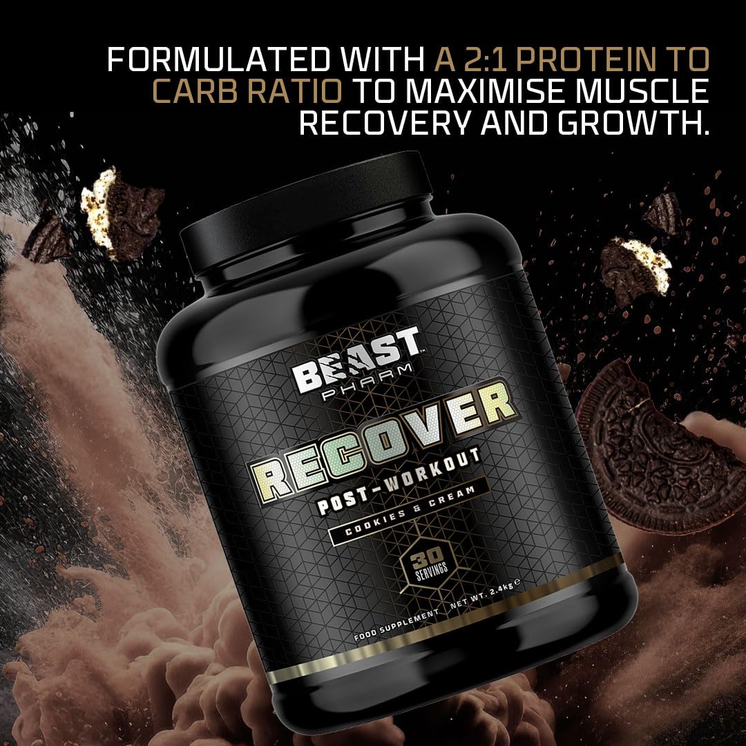 Beast Pharm Recover Post Workout Protein Powder 5.3lb (Cookies & Cream Flavor) - Muscle Recovery & Growth Supplement for Athletes & Bodybuilders After Training