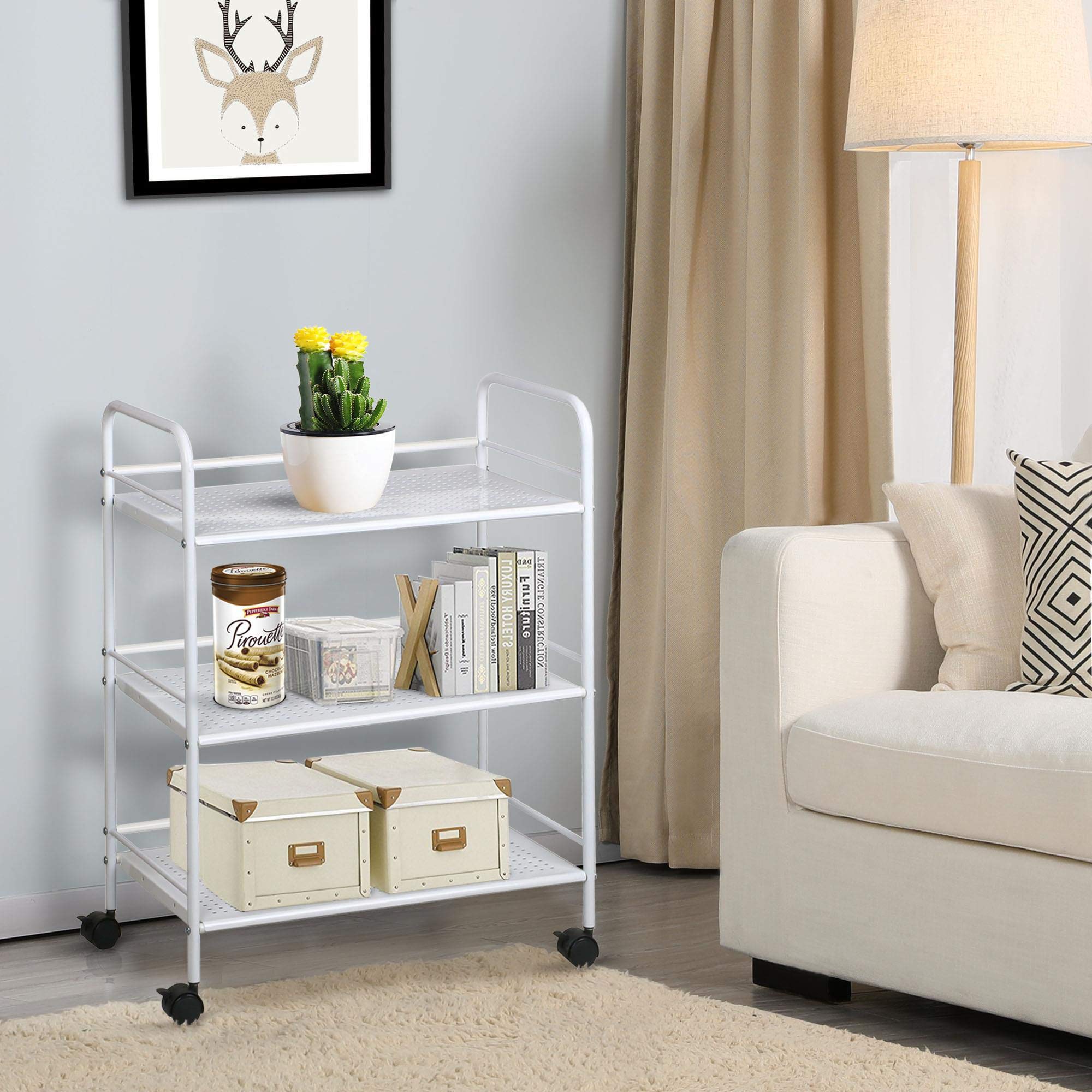 Yaheetech 3-Tier Rolling Utility Cart - White Metal Kitchen Storage Organizer with Wheels for Pantry, Bathroom, Bedroom, Office & Laundry Room | Space-Saving Mobile Storage Solution for Small Spaces