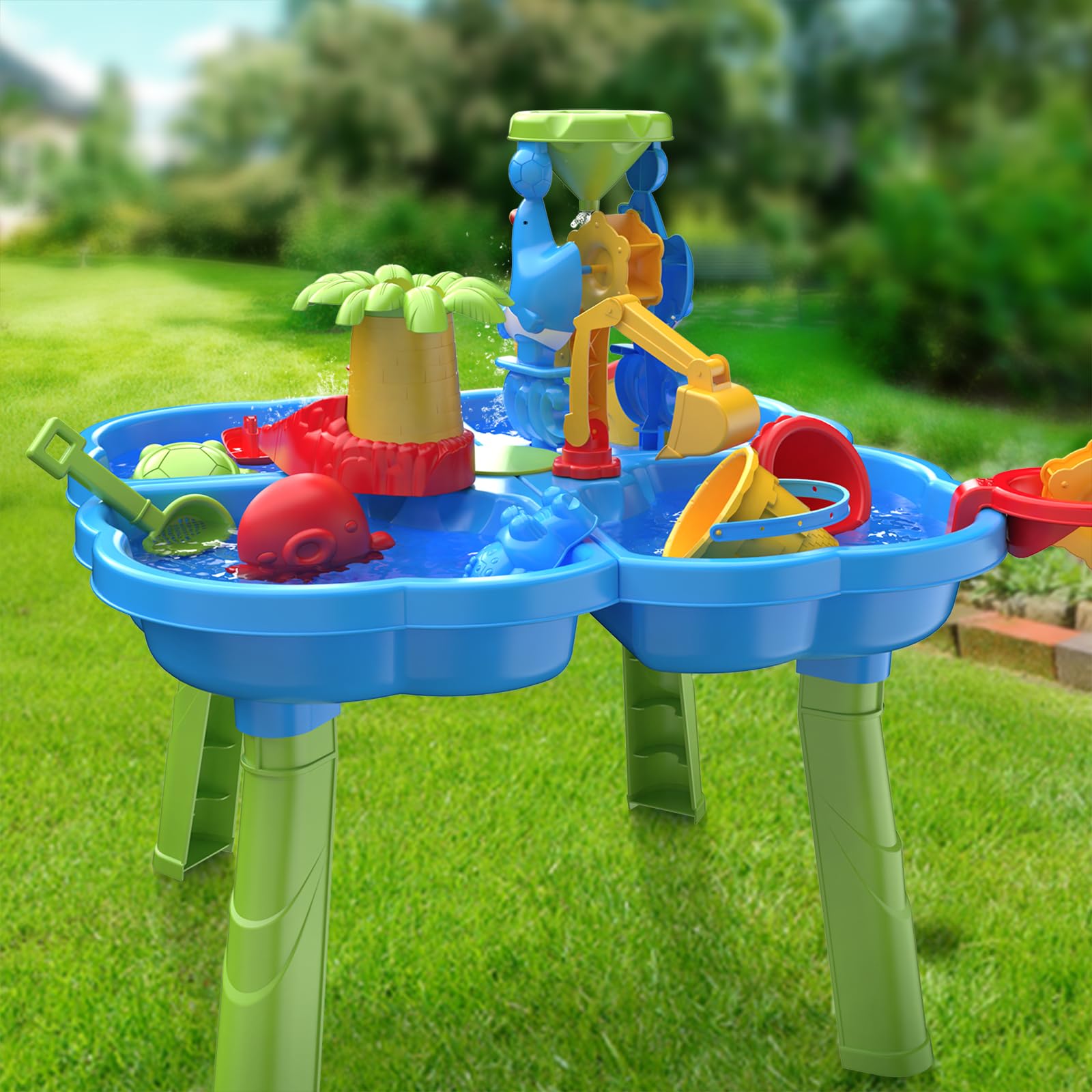 4-in-1 Kids Sand & Water Play Table - Sensory Activity Toy for Outdoor Backyard Fun - Toddler Beach Sandbox for Ages 3-5 - Perfect for Summer Playdates, Preschool Learning & Sensory Development