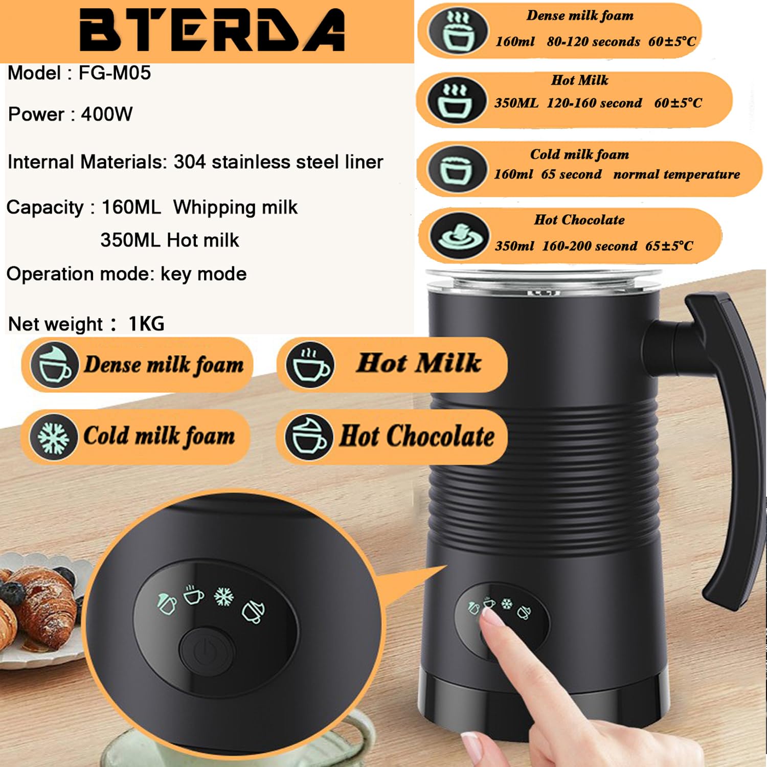 Electric Milk Frother & Warmer - 11.9oz/350ml Stainless Steel Milk Steamer with LED Touch Screen for Coffee, Latte, Cappuccino & Hot Chocolate | DIY Foam Maker for Home & Cafe Use | Perfect for Morning Coffee, Afternoon Tea & Entertaining Guests