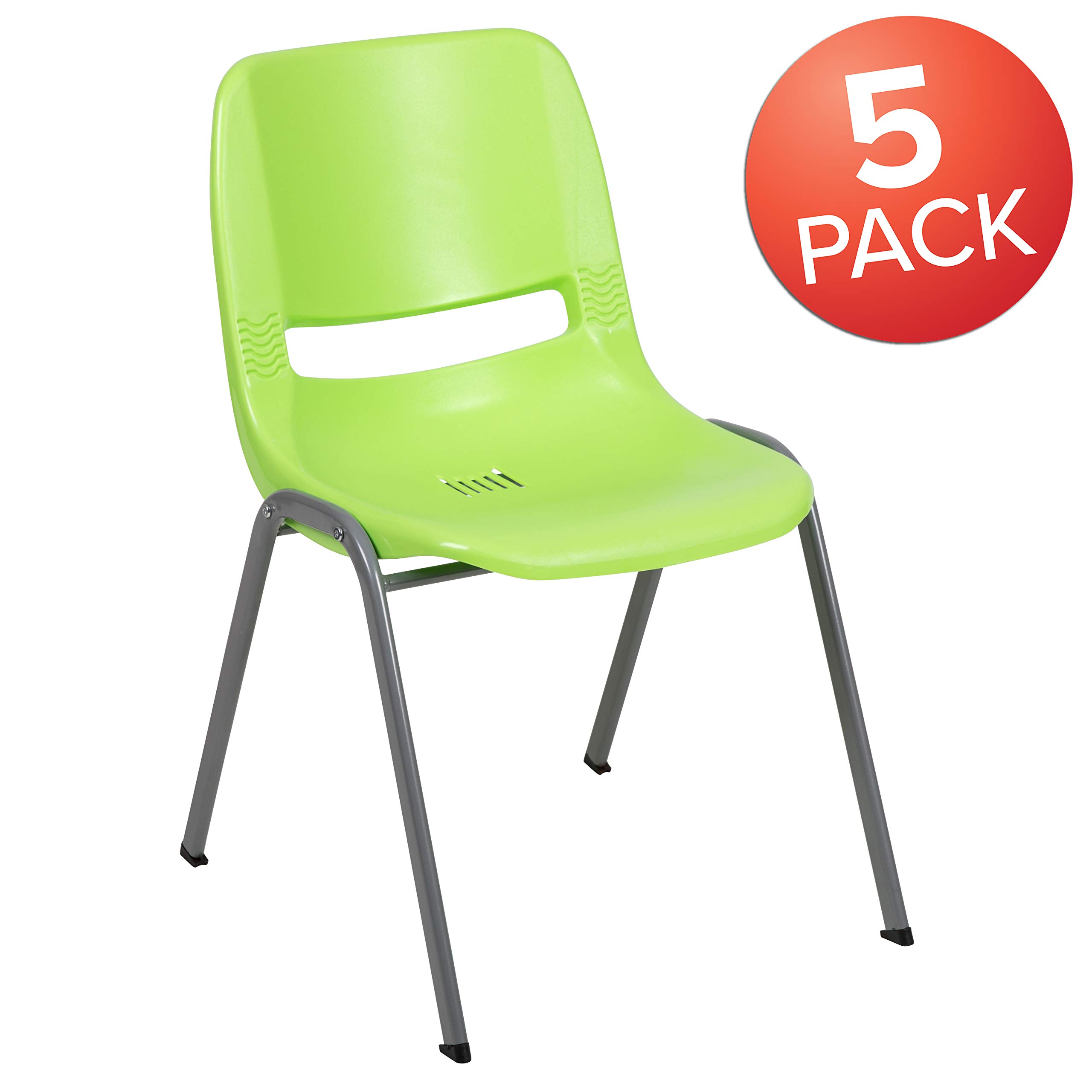 5 Pack Green Ergonomic Shell Stackable Chairs for Students - Comfortable Classroom, Office & Guest Seating - Perfect for Schools, Meetings & Events