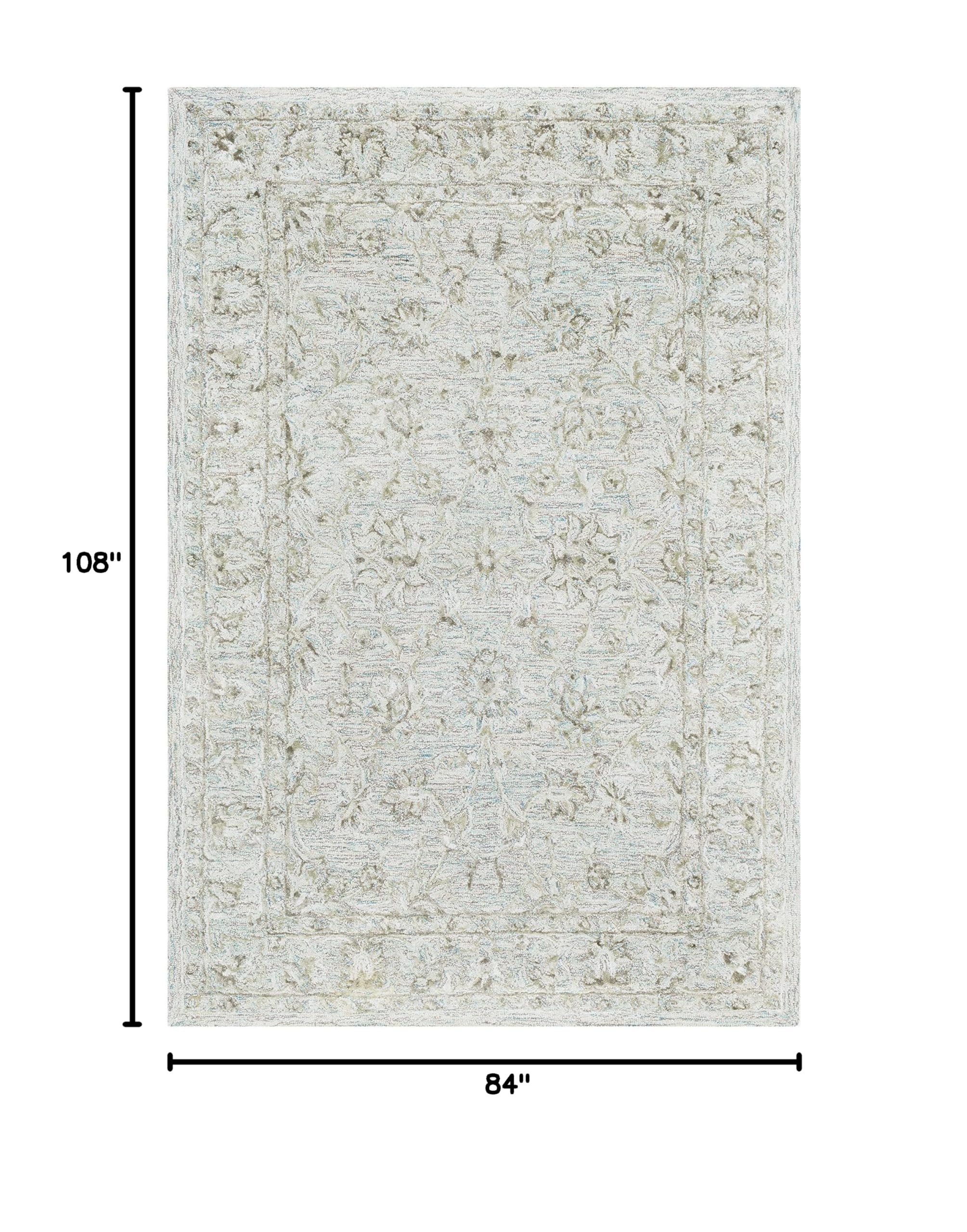 Premium Hauteloom Browning Wool Area Rug 7' x 9' - Soft Traditional Gray Blue Green Handmade Carpet for Living Room & Bedroom - Perfect for Cozy Home Decor, Family Gatherings and Relaxation Spaces