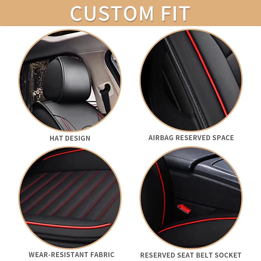 Premium Black Faux Leather Car Seat Covers for Acura TL 2004-2014 - Full Set 5-Seat Protection | Airbag Compatible | Waterproof Seat Cushions | Red Stitching | Perfect for Daily Commute, Road Trips & Family Protection