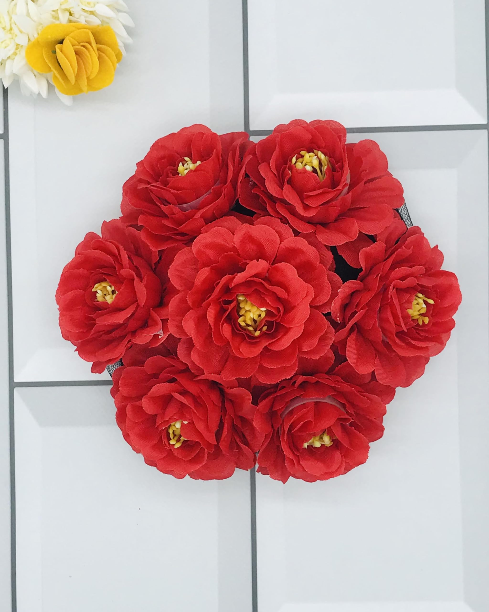 Gadinfashion™ Red Artificial Flower Bridal Hair Juda/Gajra - Hair Bun Flower Accessories for Women & Girls (Pack of 1) - Perfect for Weddings, Parties & Boho Hairstyles