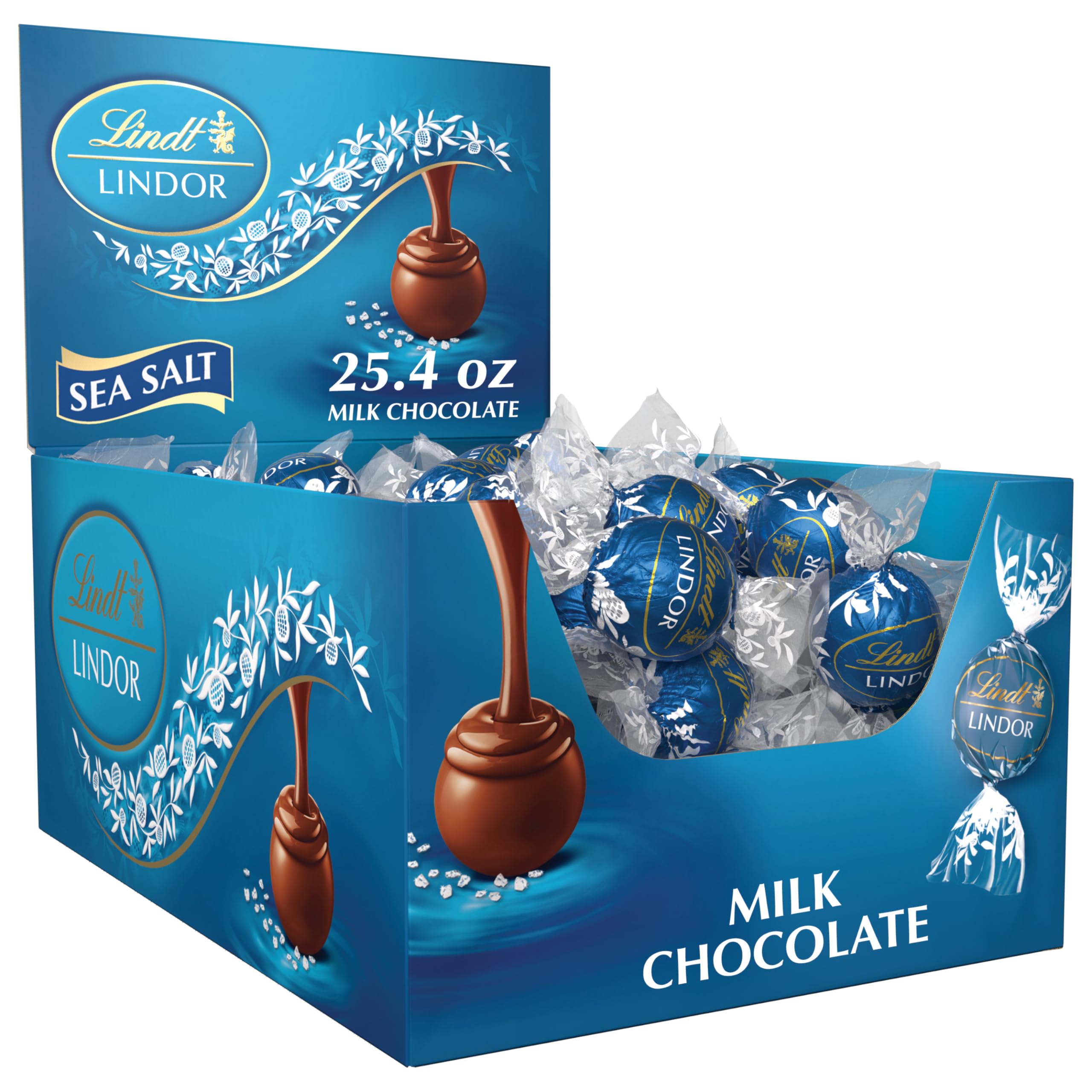 Lindt LINDOR Sea Salt Milk Chocolate Truffles - Smooth Melting Truffle Center, 25.4 oz (60 Count) - Gourmet Chocolate Candy for Gifts, Parties & Dessert Toppings