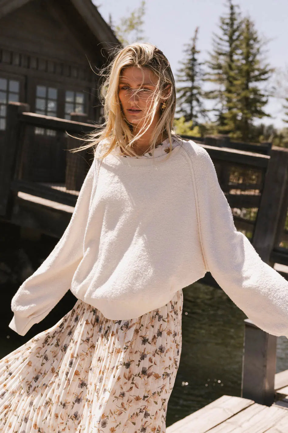 Annaleah Textured Cream Sweatshirt for Women - Cozy Casual Pullover for Fall & Winter - Perfect for Layering, Lounging, and Everyday Wear