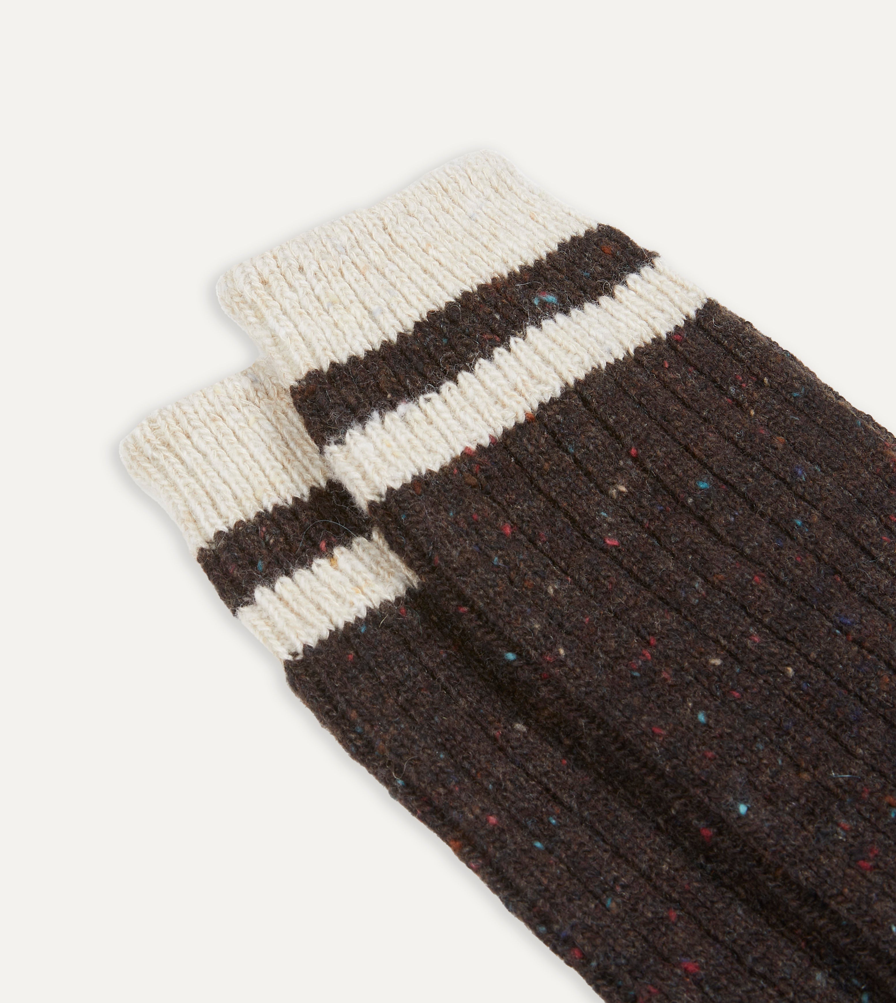 Premium Brown Striped Donegal Wool Socks for Men & Women - Warm Winter Hiking & Outdoor Activities Socks