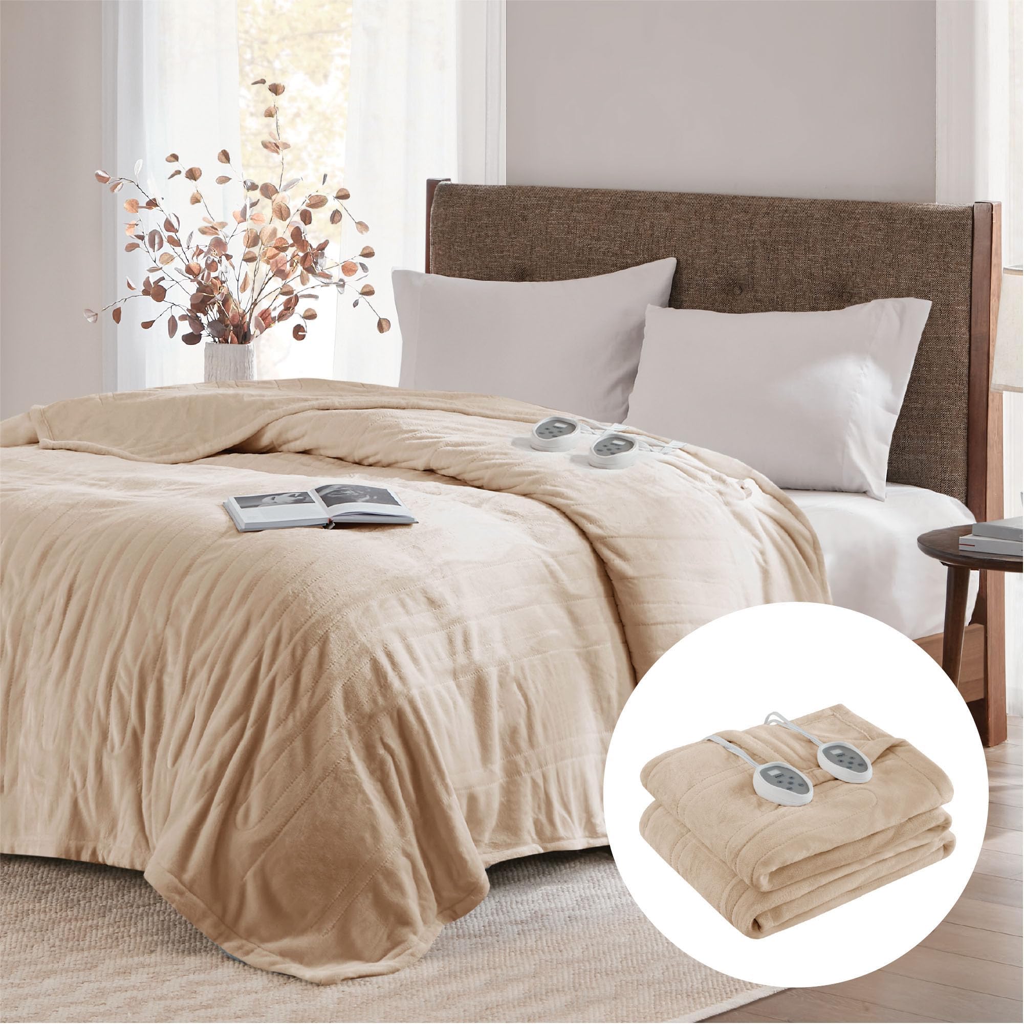 Degrees of Comfort Electric Blanket Queen Size - Dual Control with Auto Shut Off, Microplush Heated Blanket for Bed, Machine Washable, UL Certified - Mocha (84
