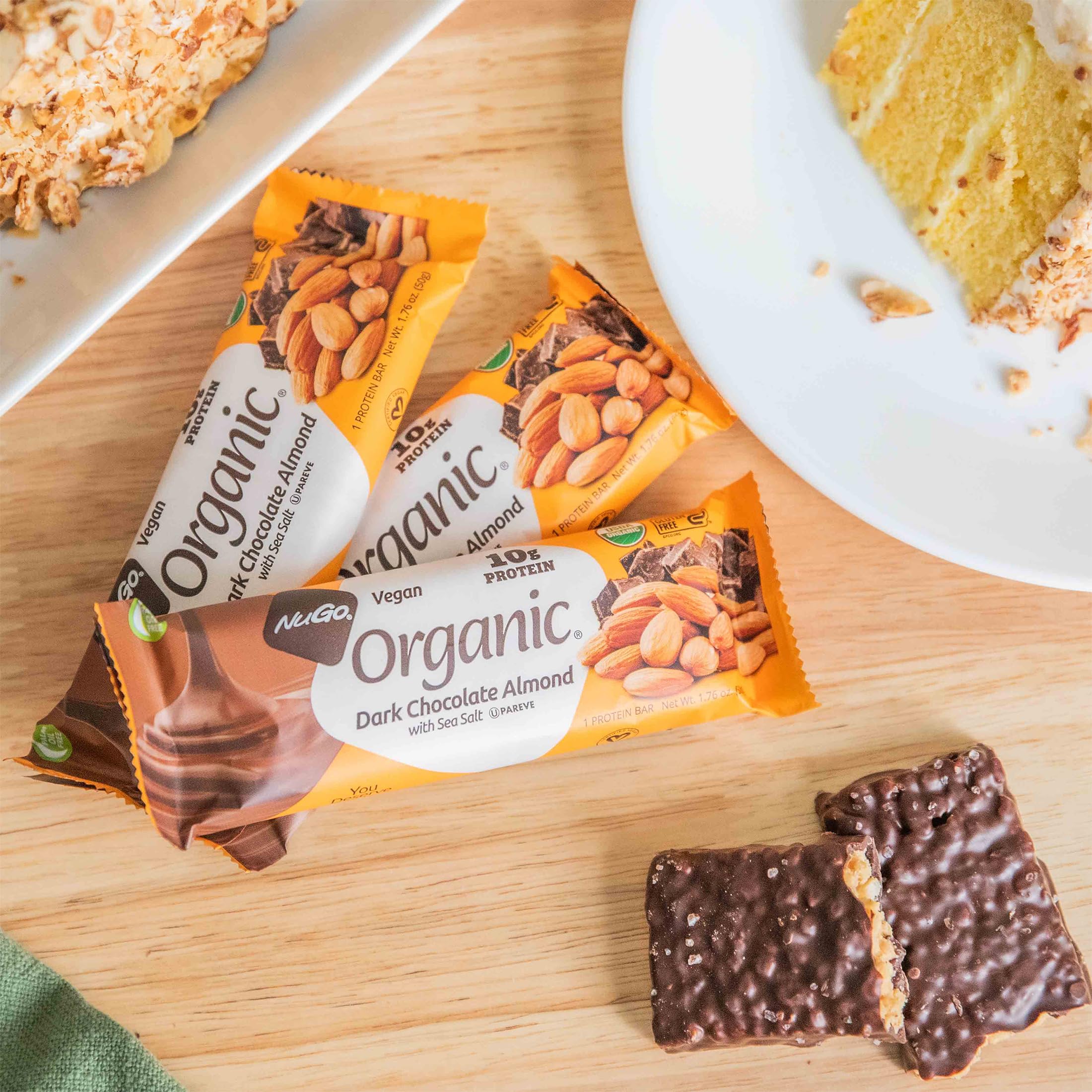 Nugo Organic Dark Chocolate Almond Protein Bar - 10g Vegan Protein, Gluten Free, Non-GMO (24 Count) - Perfect for Post-Workout Recovery & Healthy Snacking