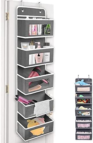 Over The Door Hanging Shoe Organizer - 24 Large Mesh Pockets for Shoes, Accessories & Toys Storage | Breathable & Visible Closet Organizer for Home, Bedroom, Cloakroom (Grey) - Perfect for Small Space Organization & Entryway Storage