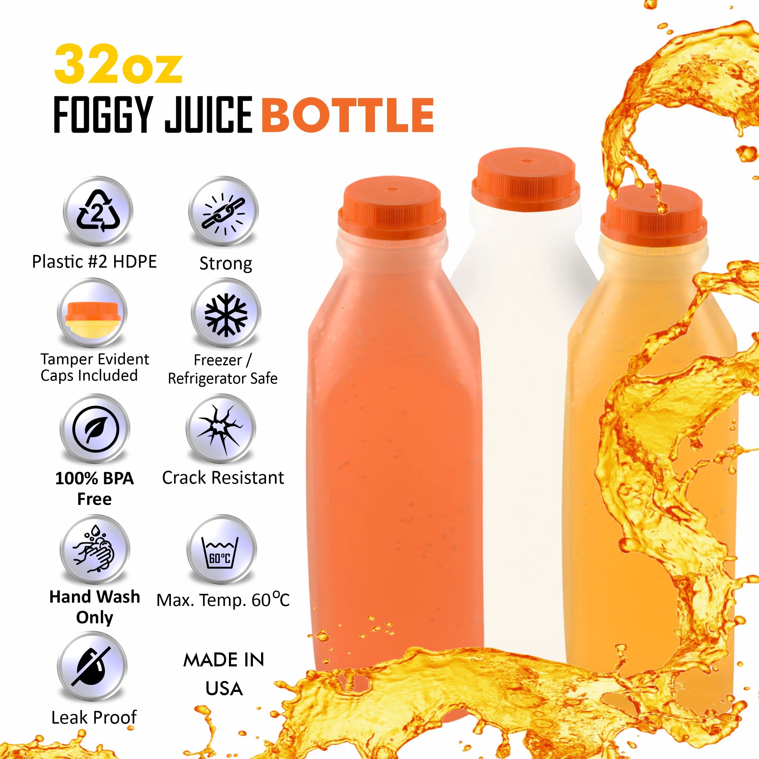 50 Pack 32oz Empty Plastic Juice Bottles with Tamper Evident Caps - BPA Free Smoothie Containers for Juices, Milk, Meal Prep & Picnics | Reusable Leakproof Bottles for Home, Restaurant & Commercial Use by EcoQuality