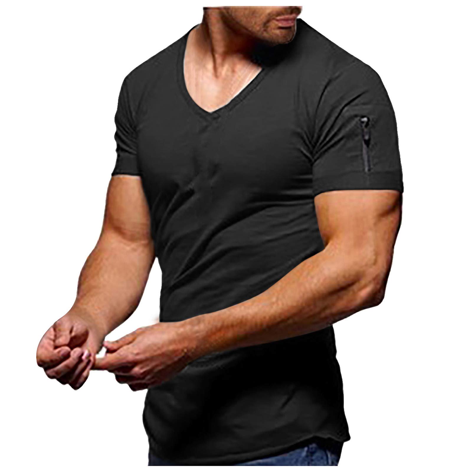 DIYAGO Men's Summer V-Neck Zipper Short Sleeve T-Shirt - Slim Fit Athletic Casual Shirt for Sports & Outdoor Activities | Fashionable Gym & Streetwear Top