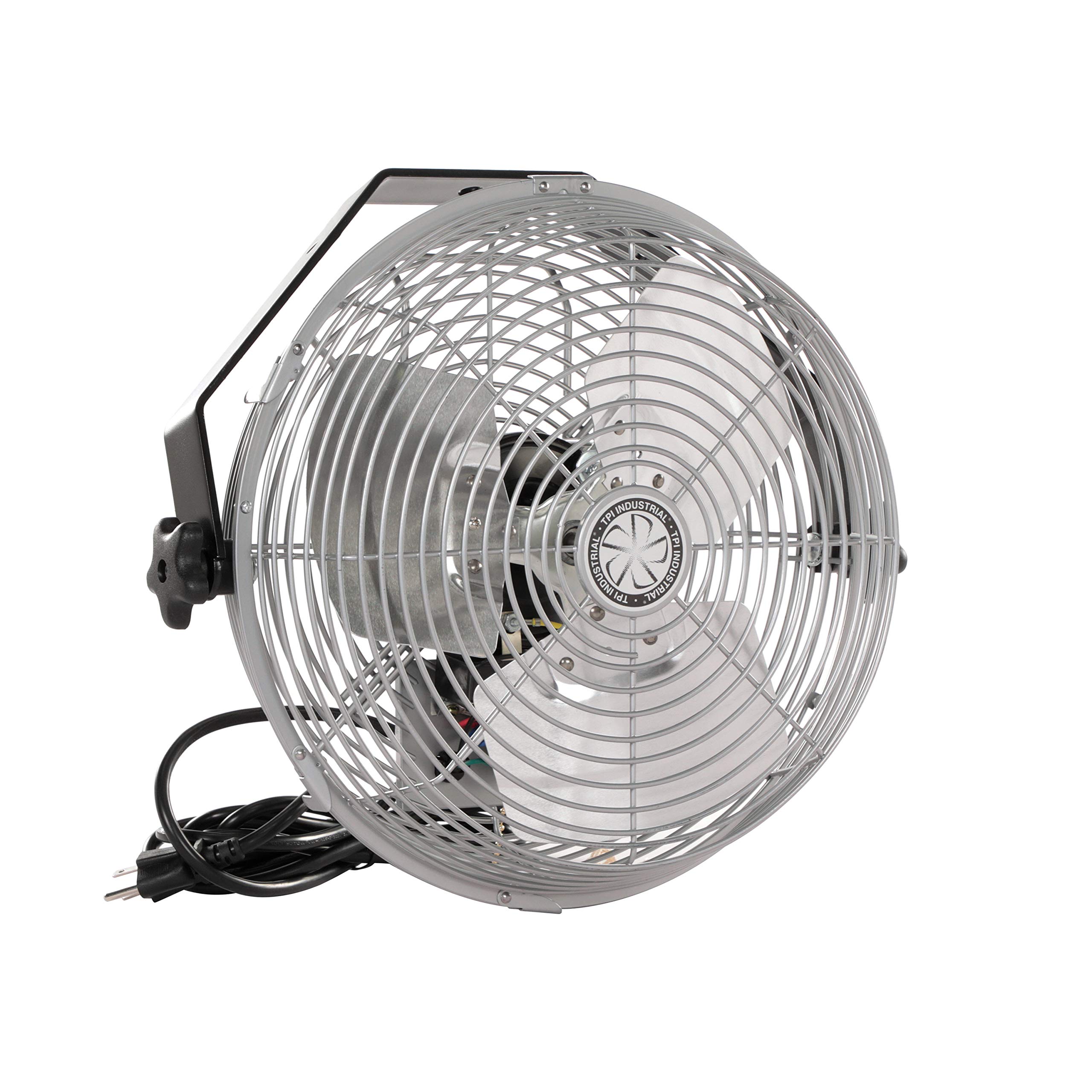 U12-TE Industrial Ceiling Fan - 12 Inch Wall Mount Commercial Fan with 3 Speed Settings, 120V Single Phase Motor - Durable Metal Hanging Fan for Workstations, Warehouses & Factories (Gray)