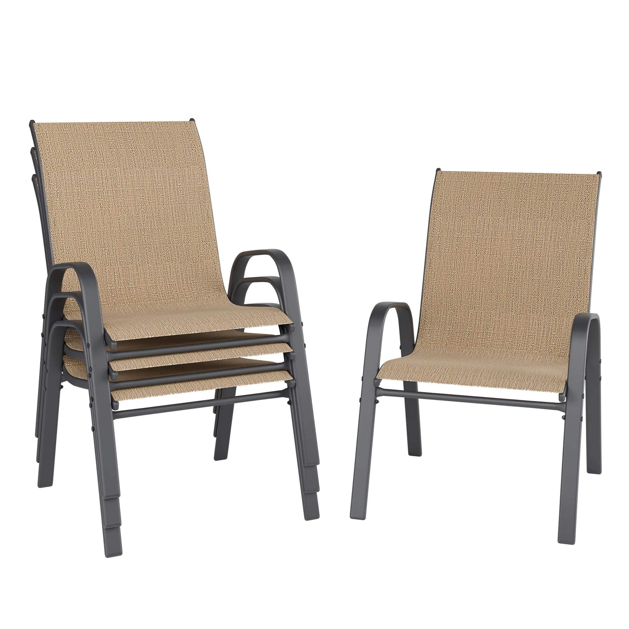 4-Piece Patio Chairs Set - Stackable All-Weather Outdoor Dining Chairs - Durable & Breathable Metal Modern Furniture for Backyard, Deck, Garden (Brown) - Perfect for Outdoor Entertaining & Relaxation